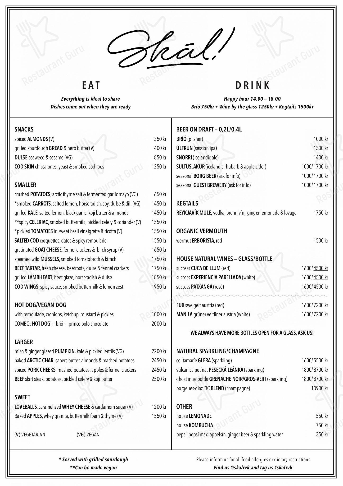 Основное меню pour Skál! dans Reykjavík