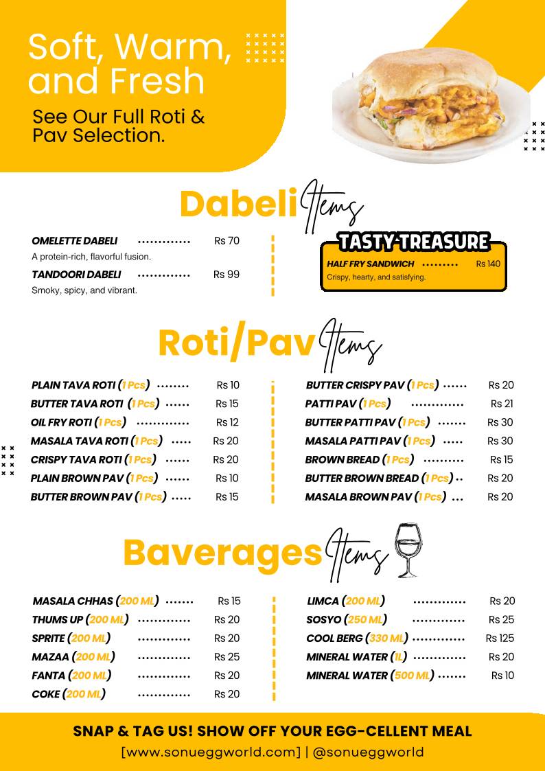 Sonu Egg World - Best Egg Restaurant menu