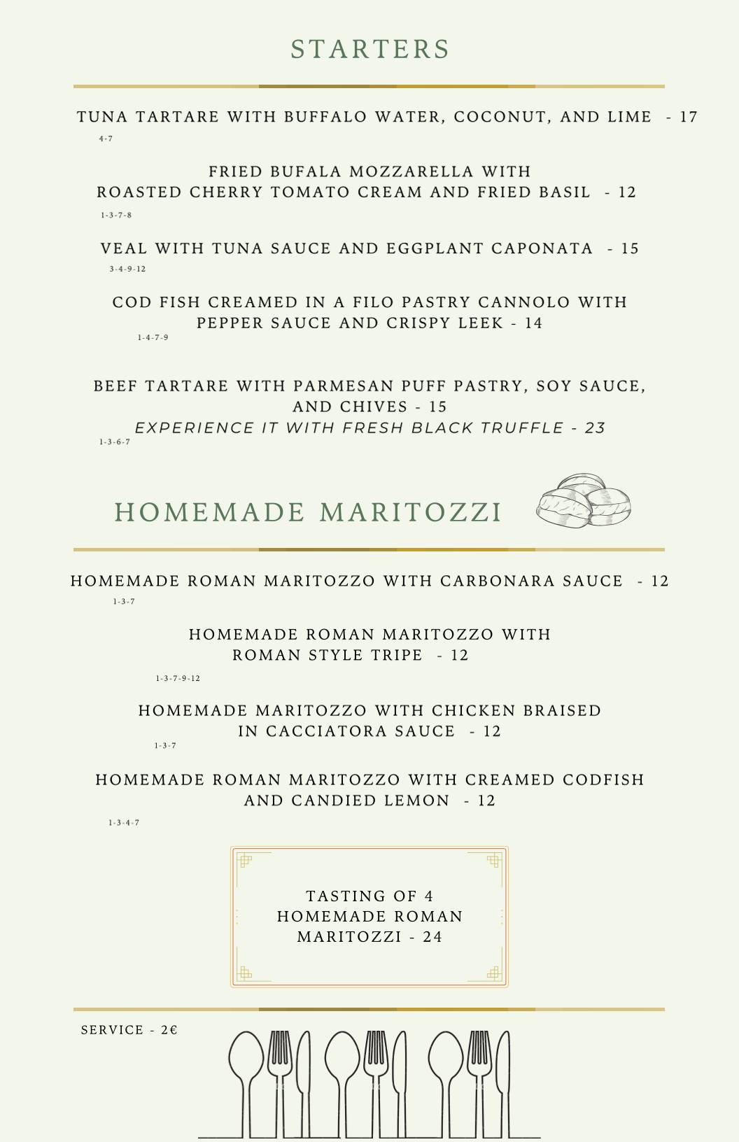 Menu di Sospiro Trastevere - Ristorante & Terrace Bar 