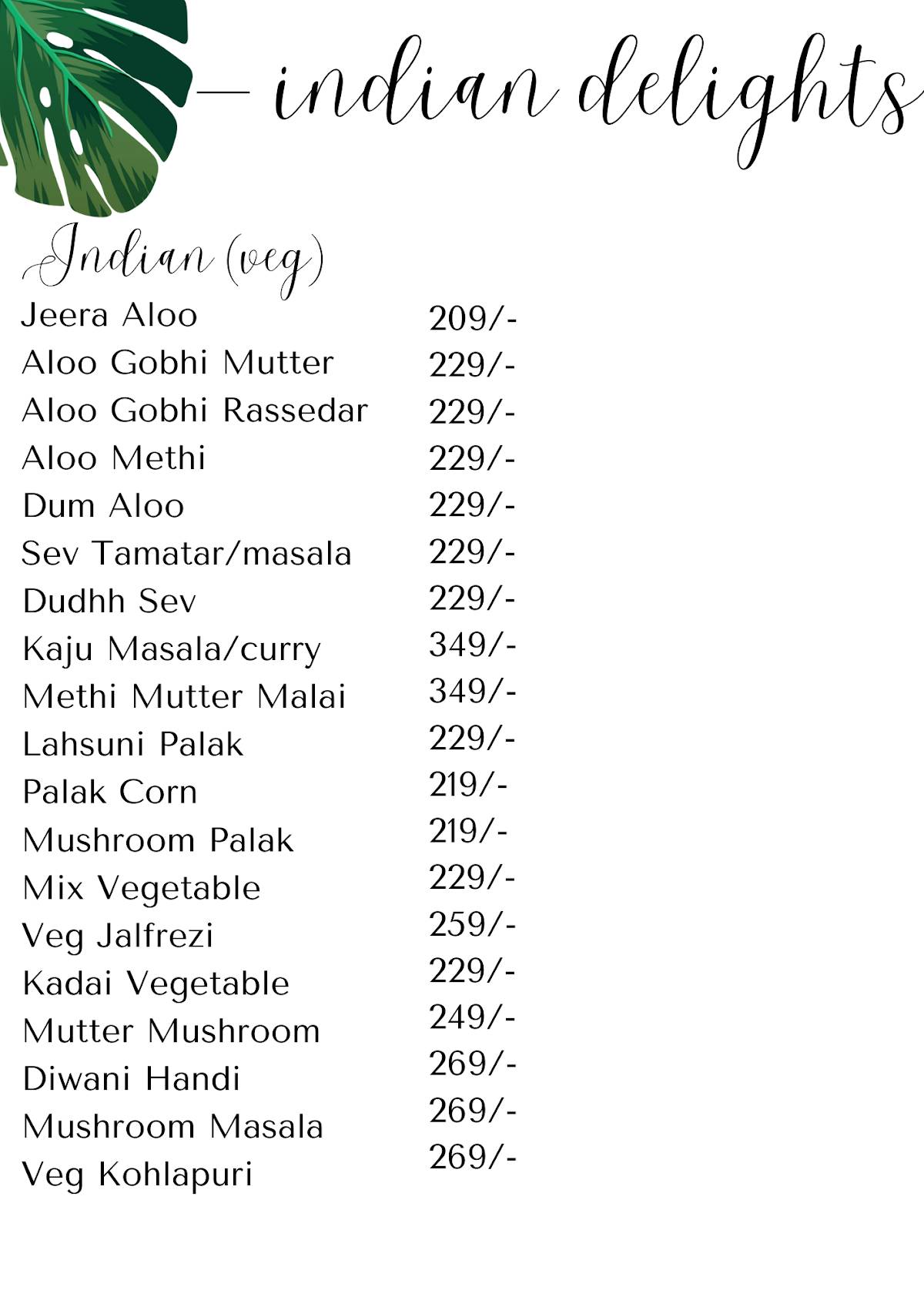 Spice Curve menu