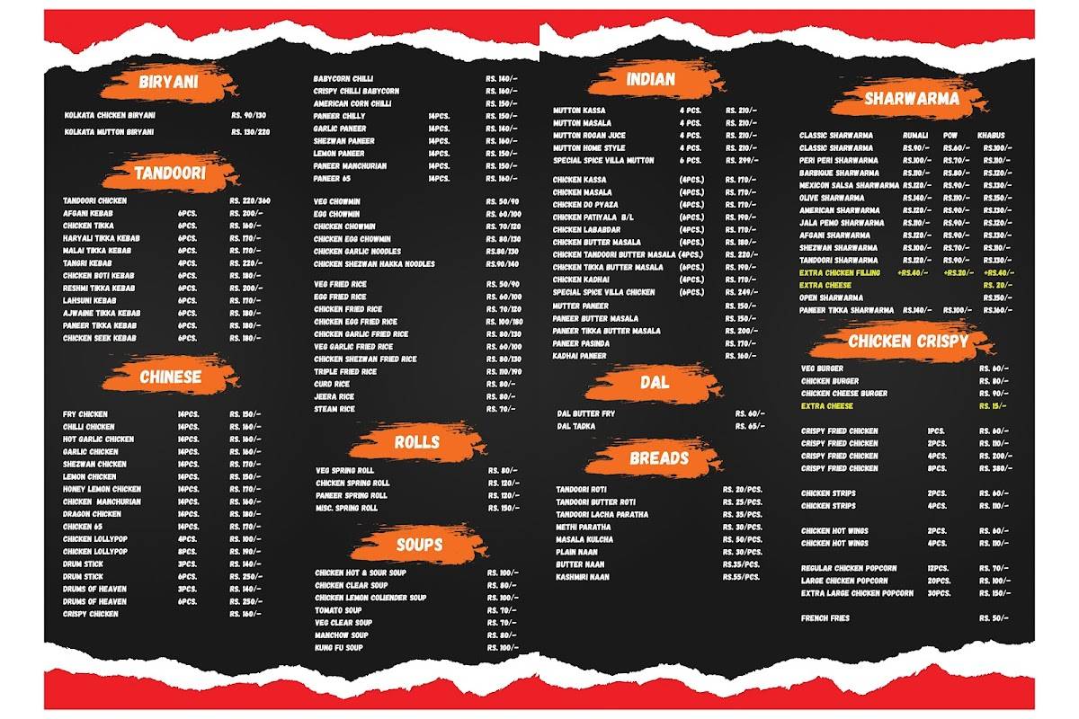 Spice Villa menu