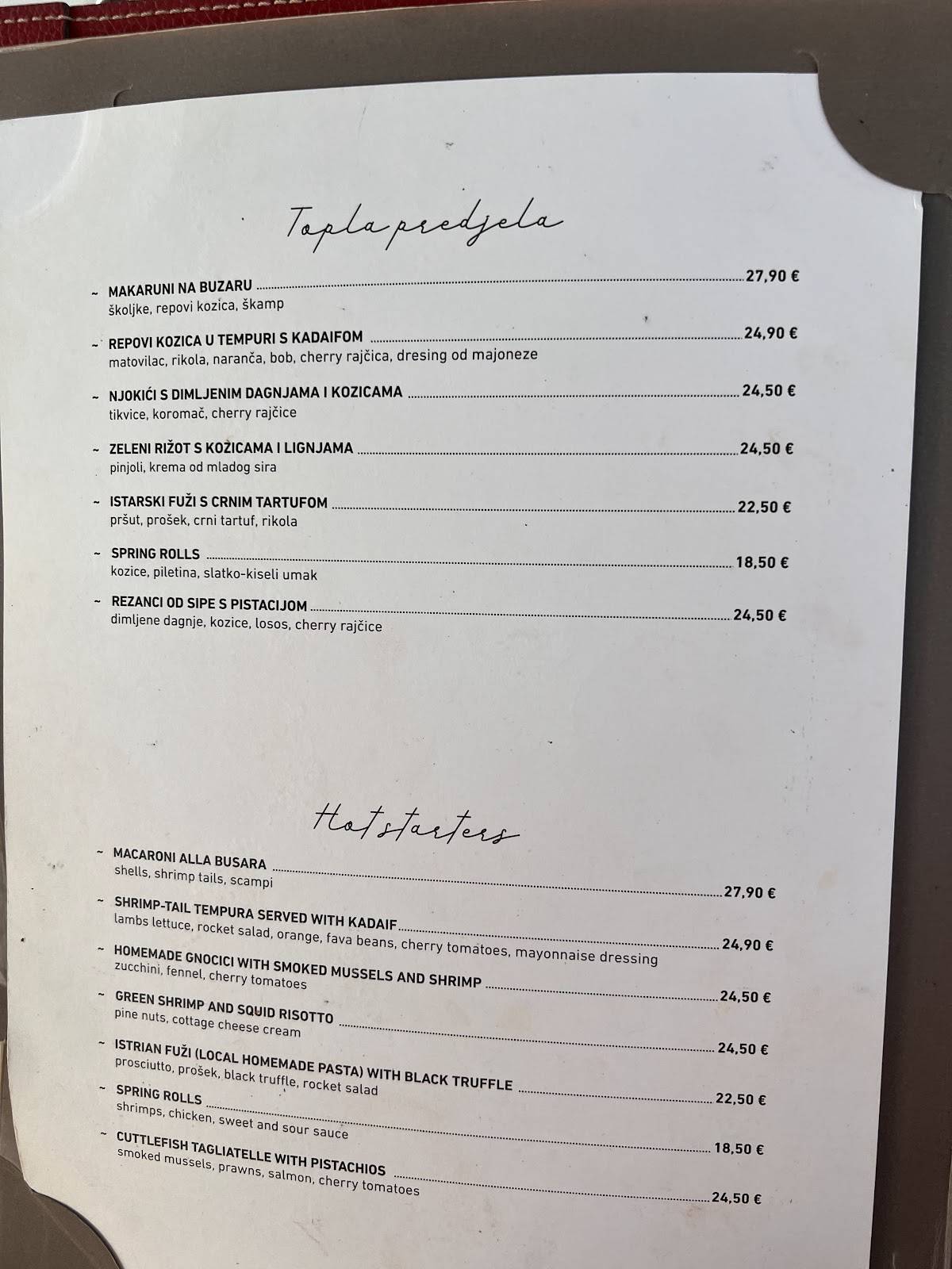 Menu di Restaurant Adriatic 