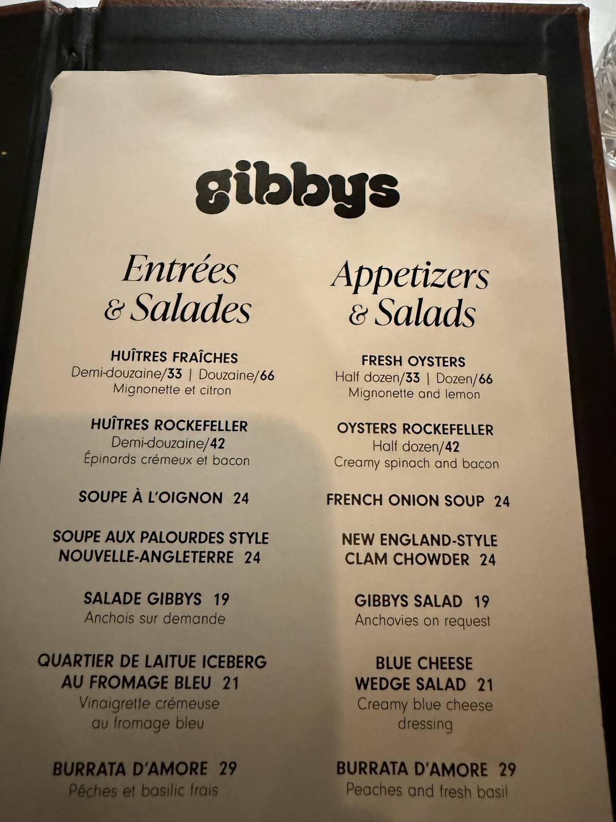 Menu de Gibbys