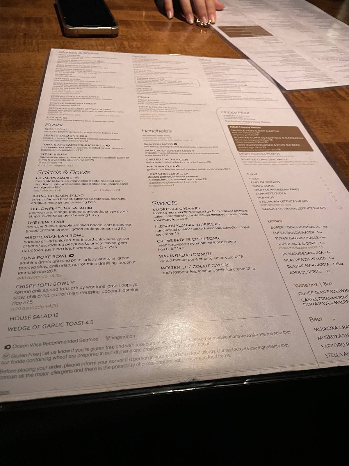Menu de JOEY Rideau