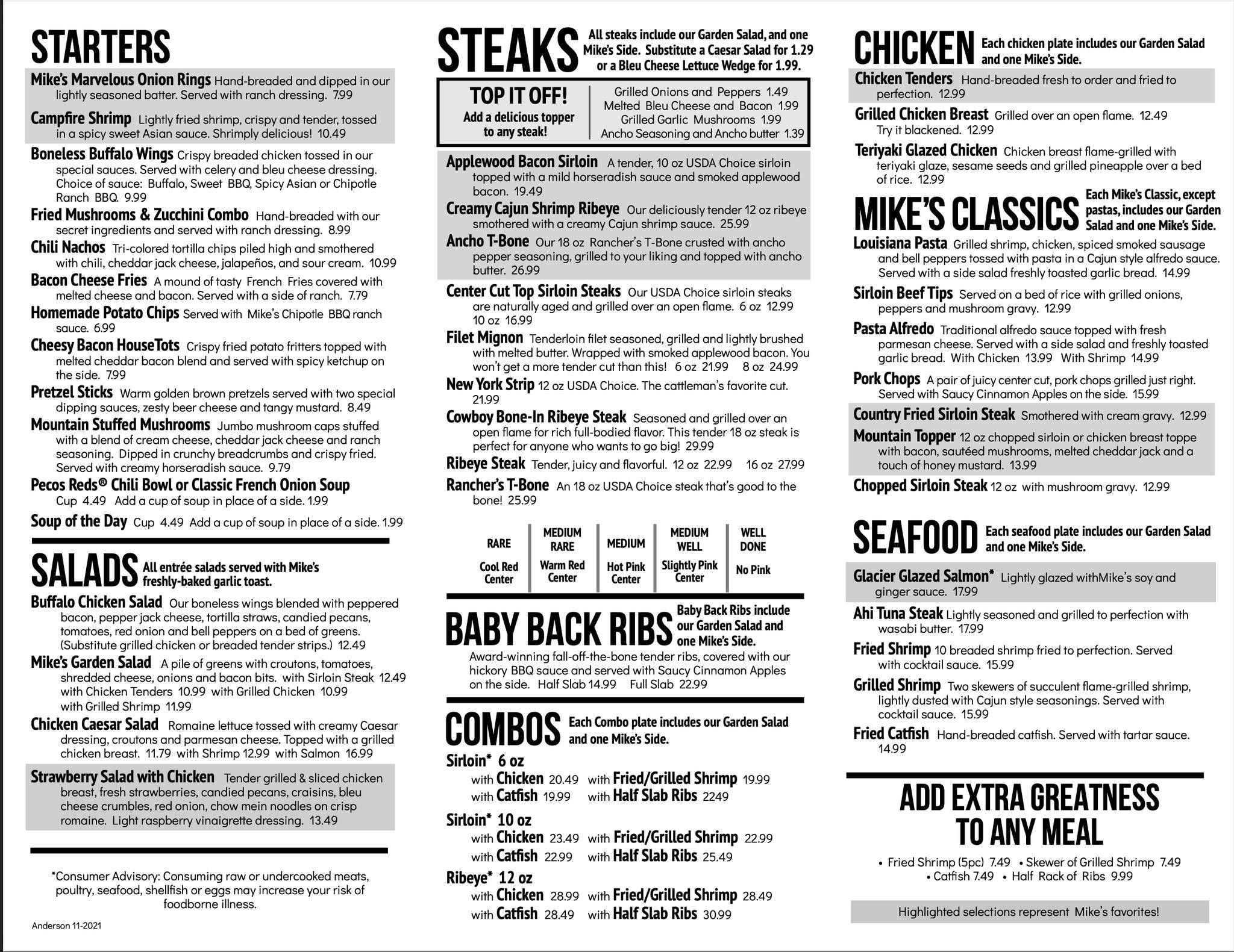 Menu at Montana Mike's Steakhouse, Anderson