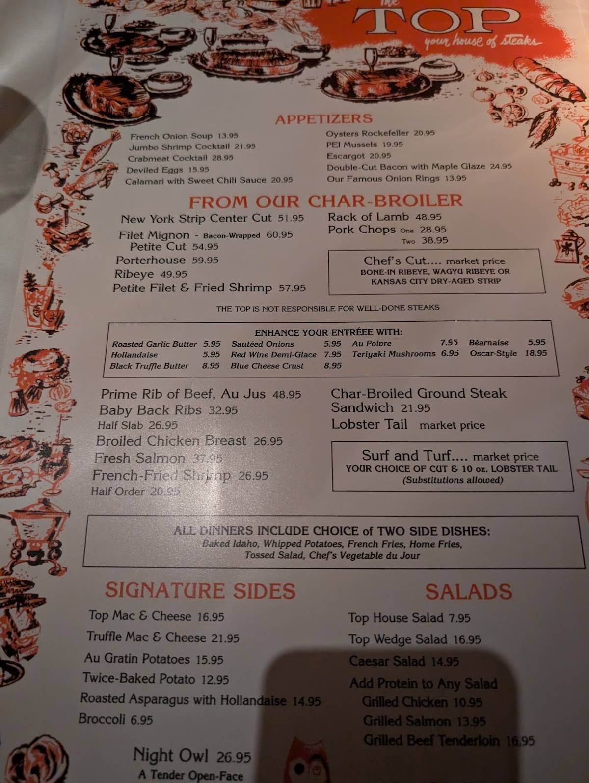 Menu at The Top Steak House steakhouse, Columbus