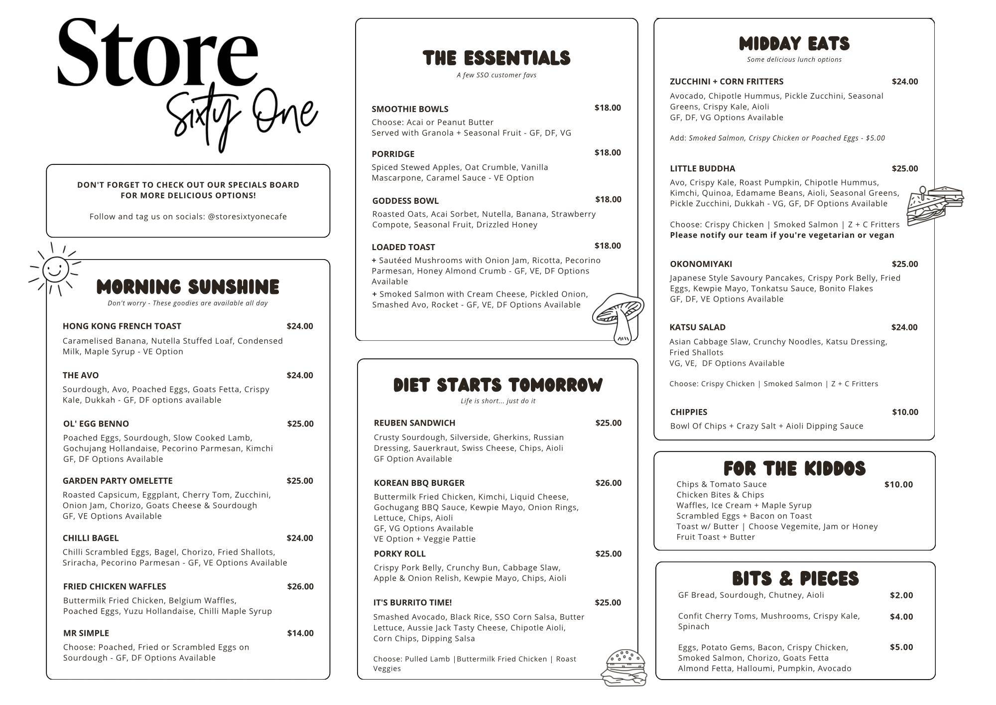 Menu at Store Sixty One Traralgon Cafe, Traralgon