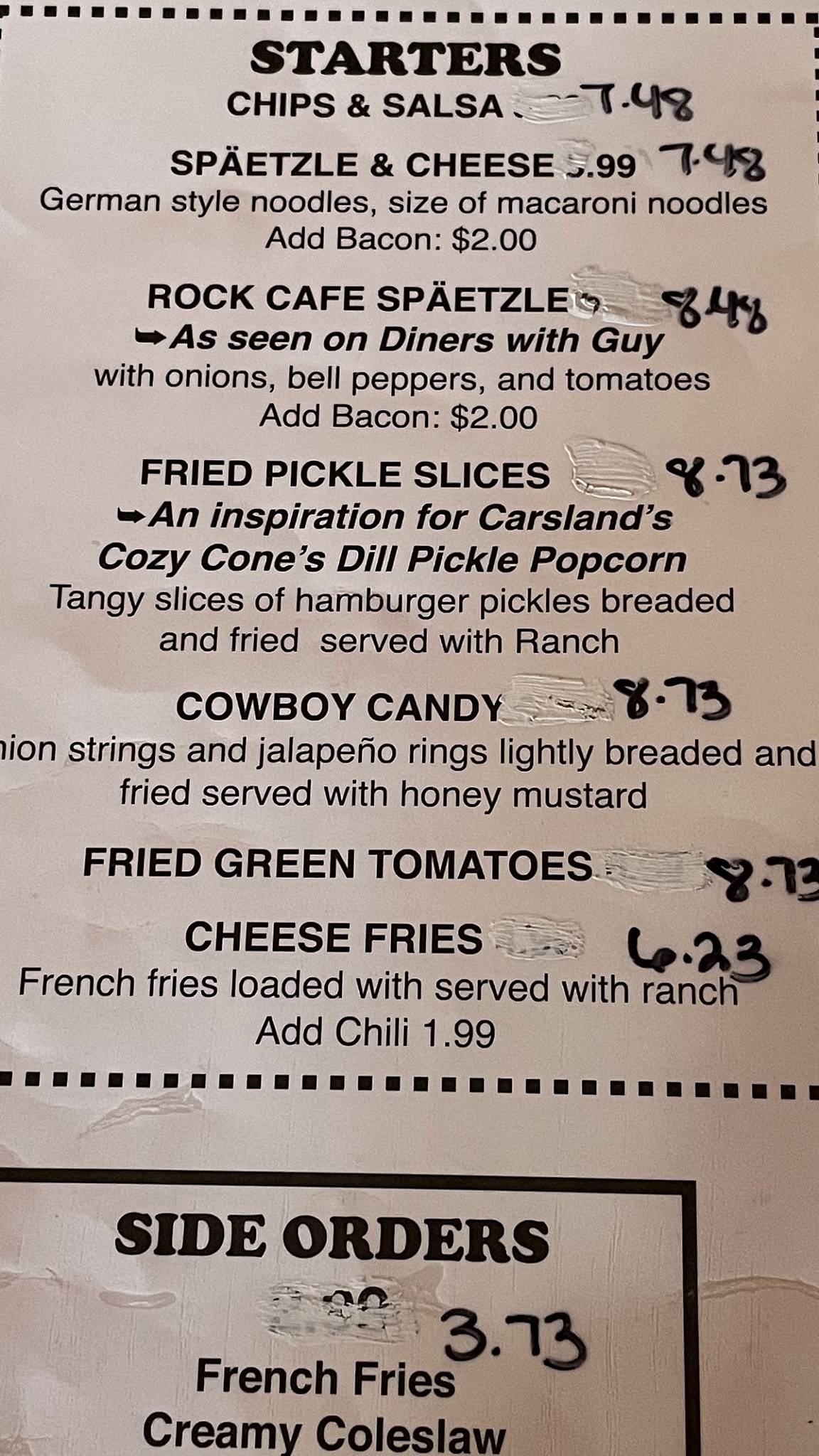 Menu at Rock Cafe, Stroud