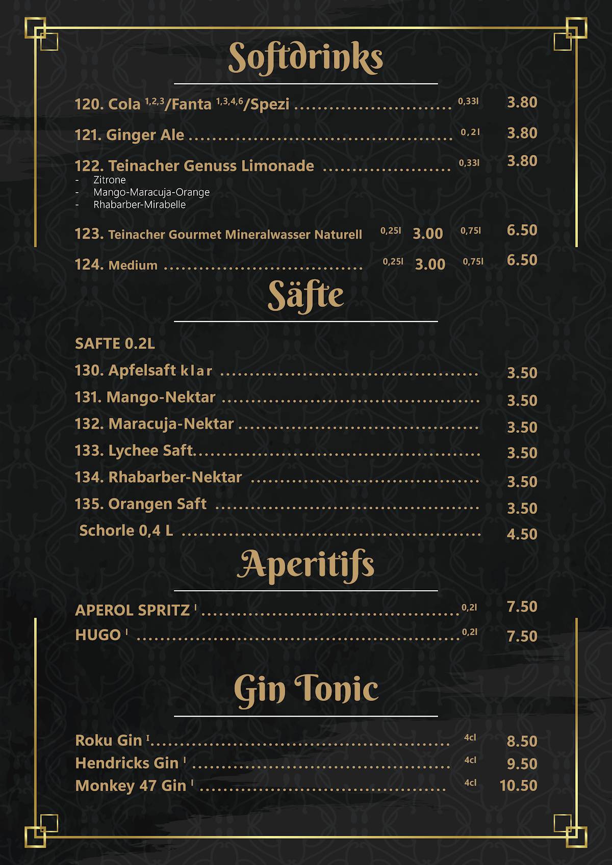 Menu de Gin Sushi & Bar