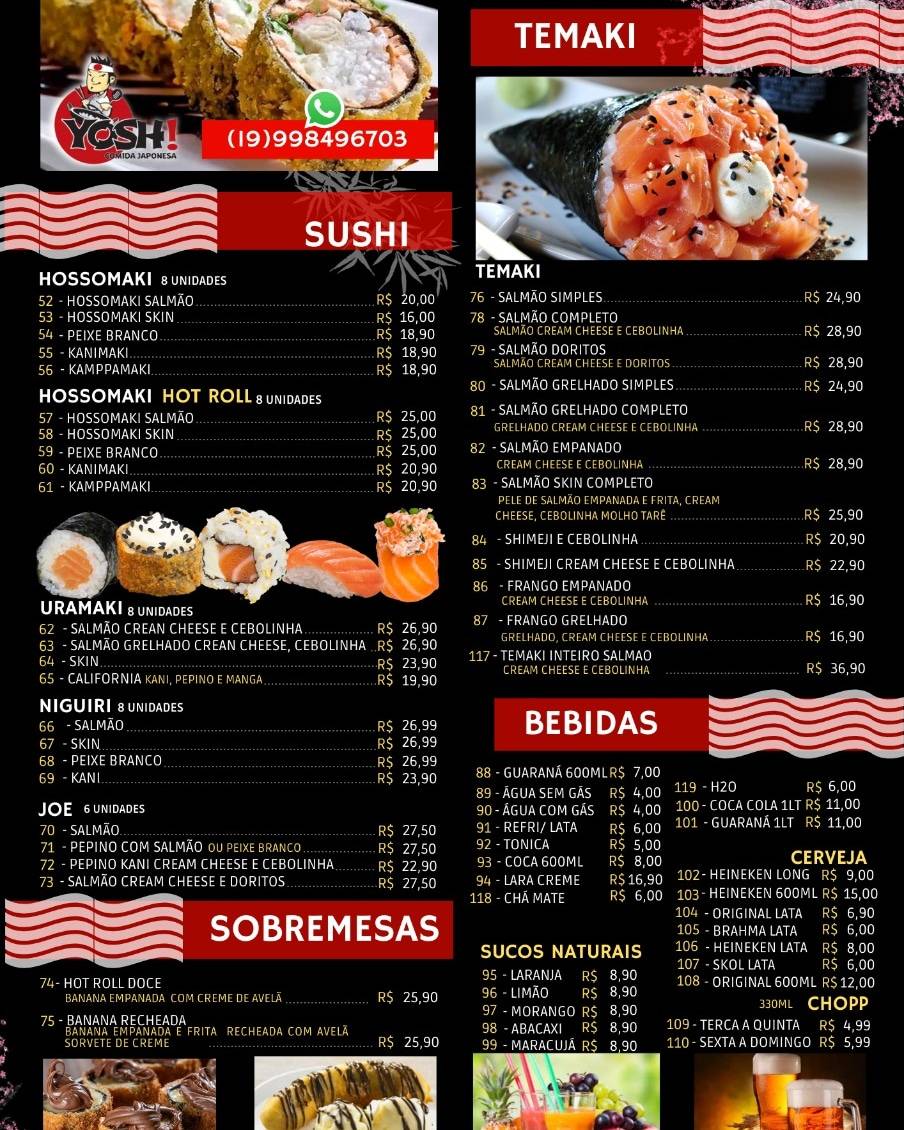 Yosh Comida Japonesa cardápio