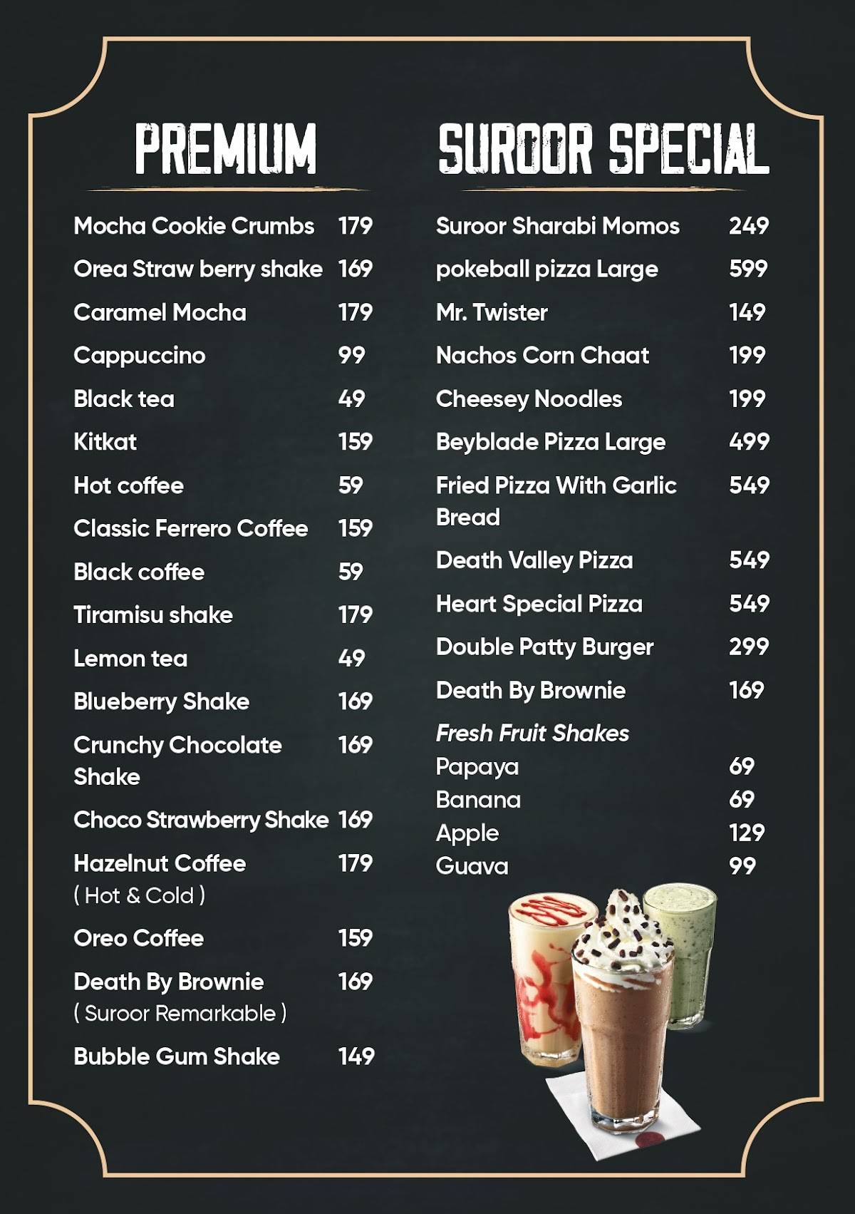 Suroor cafe menu