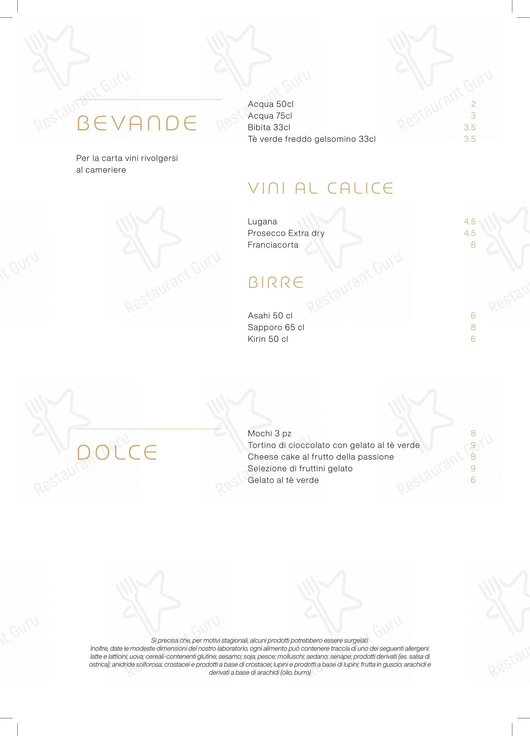 Menu bar per Sushi Ono Brescia ristorante