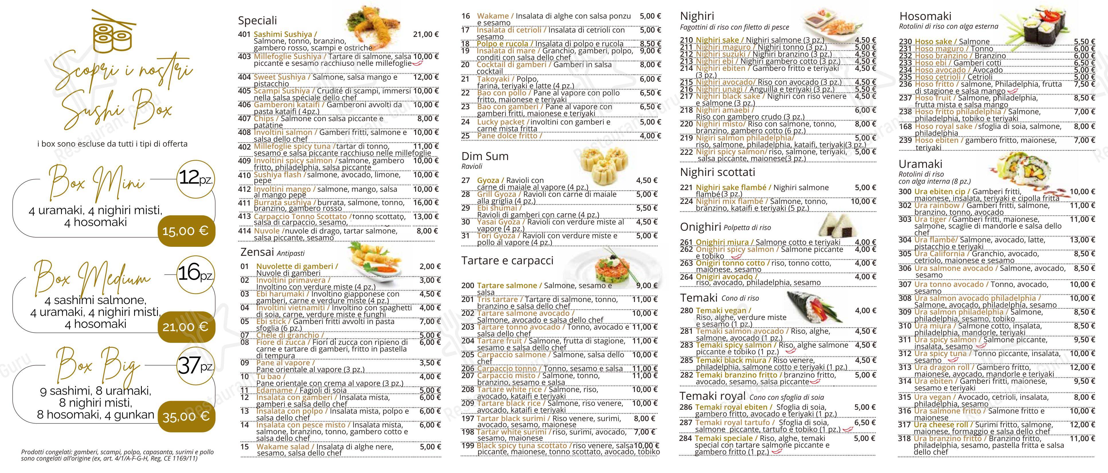 Menu per SUSHIYA RESTAURANT ristorante