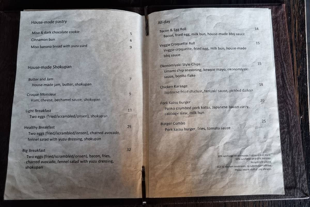 Menu at Edition Roasters cafe, Sydney, 60 Darling Dr