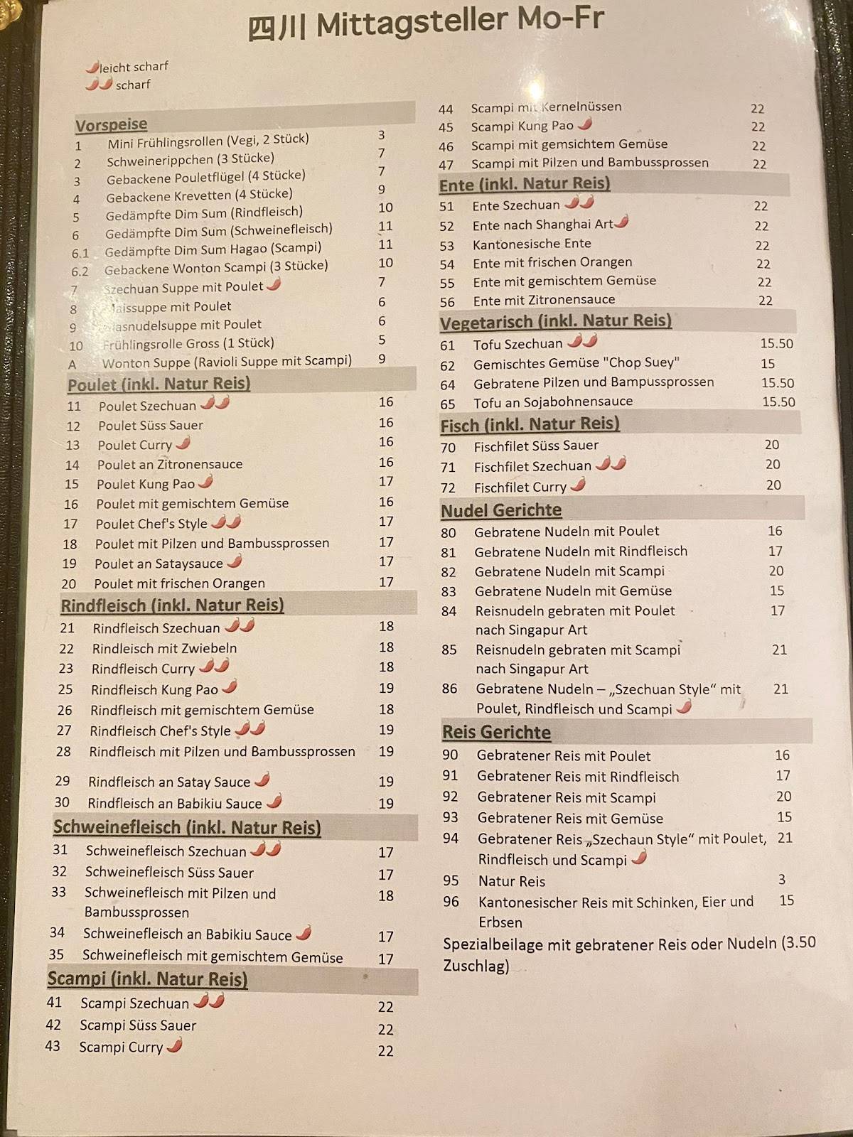 Menu di Szechuan 