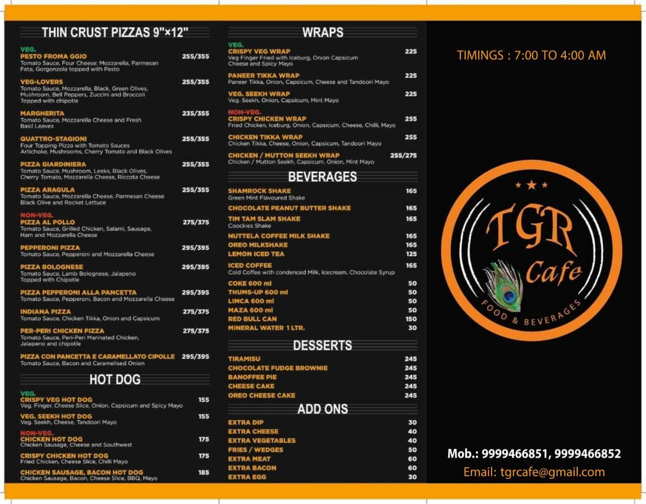Tgr Cafe menu