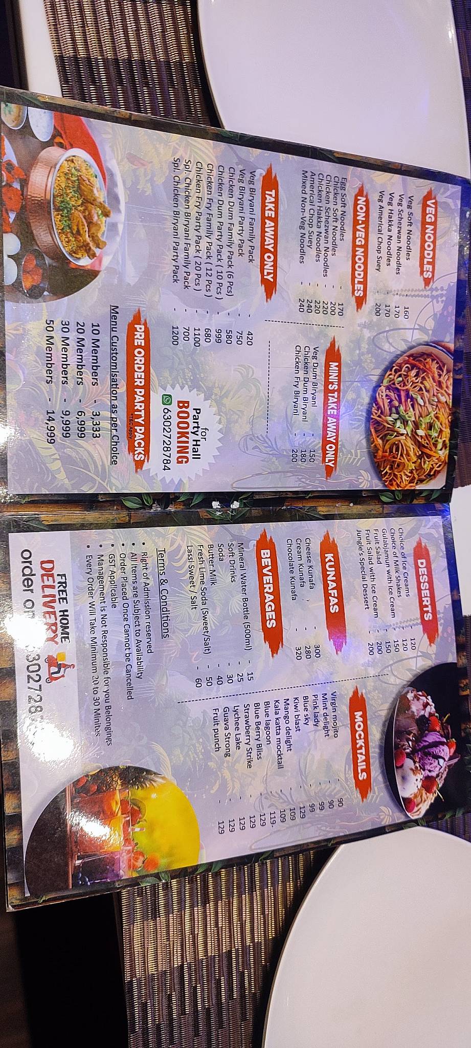 THE JUNGLE RESTAURANT menu