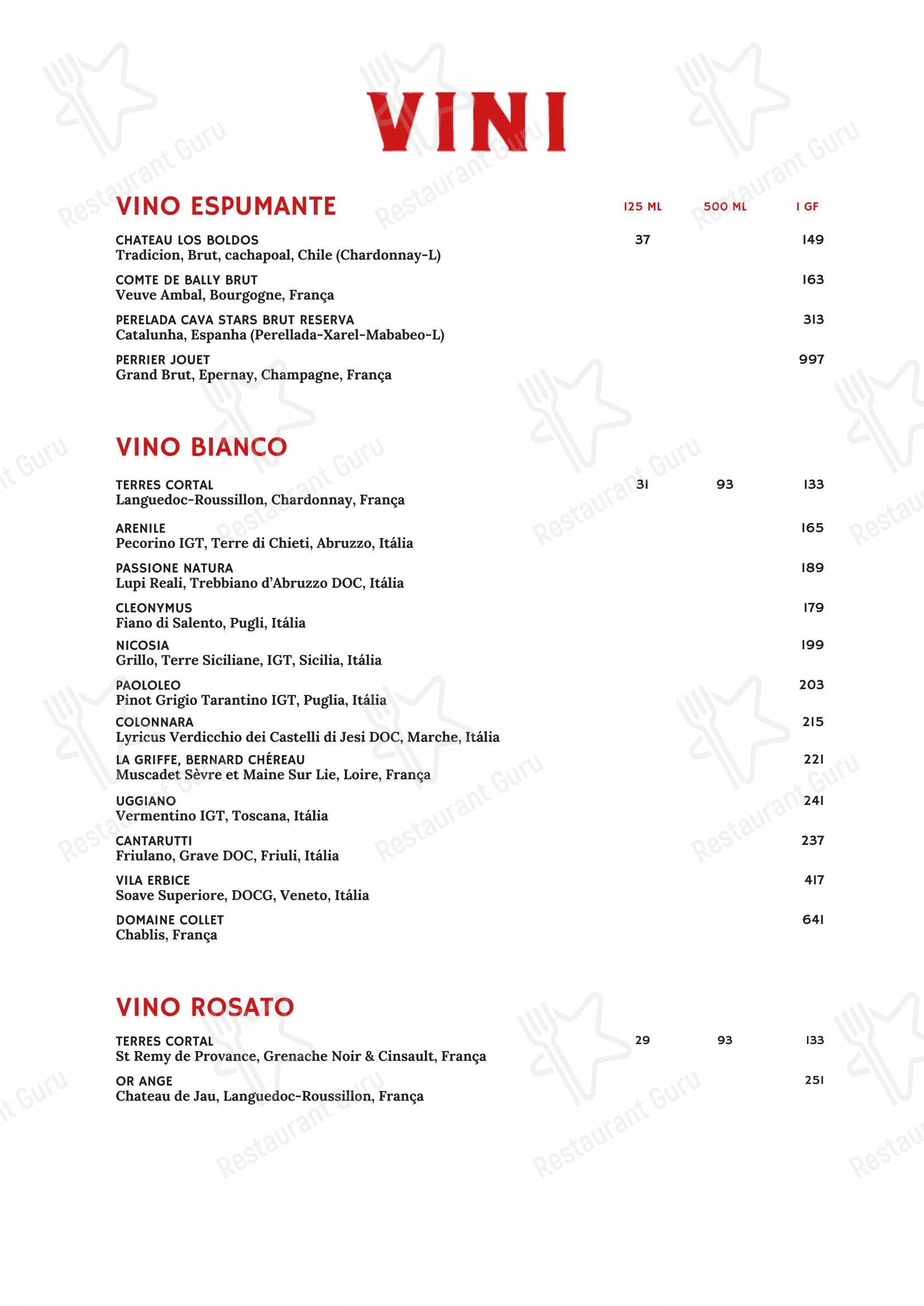 TONTONI TRATTORIA - Menu bar