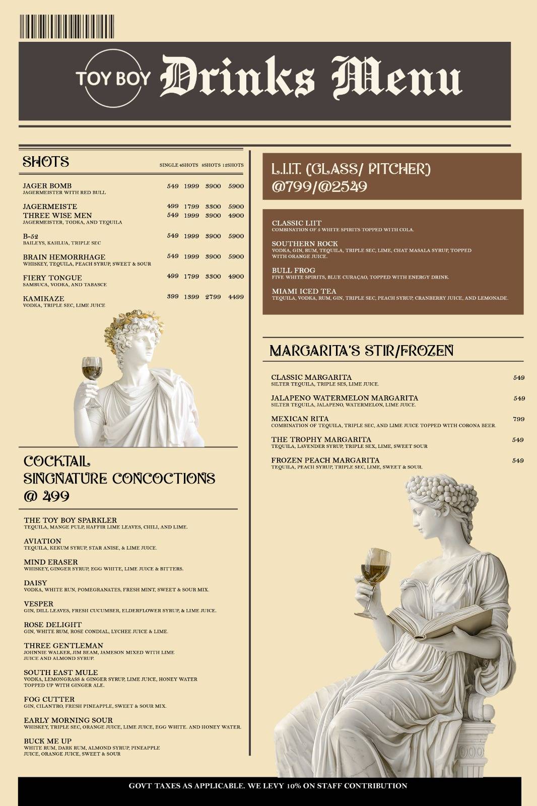 TOY BOY menu