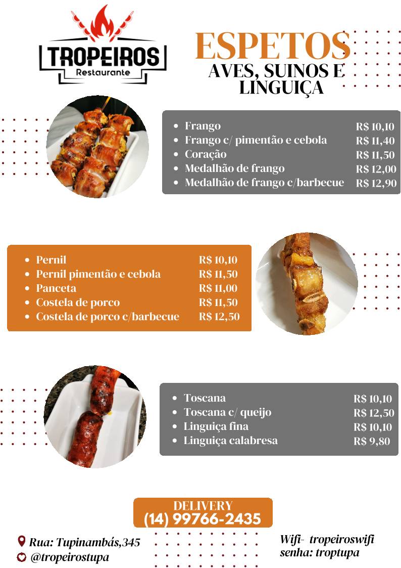 TROPEIROS ESPETARIA cardápio