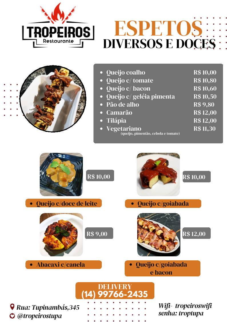 TROPEIROS ESPETARIA cardápio
