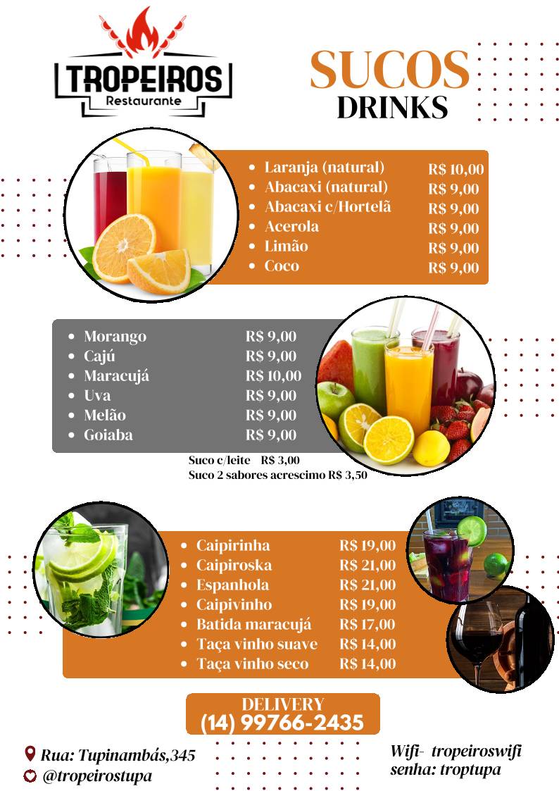 TROPEIROS ESPETARIA cardápio