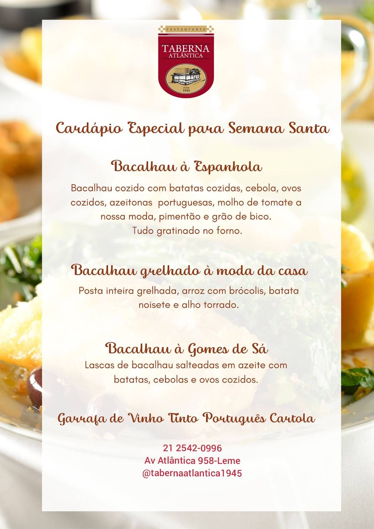 Taberna Atlântica cardápio