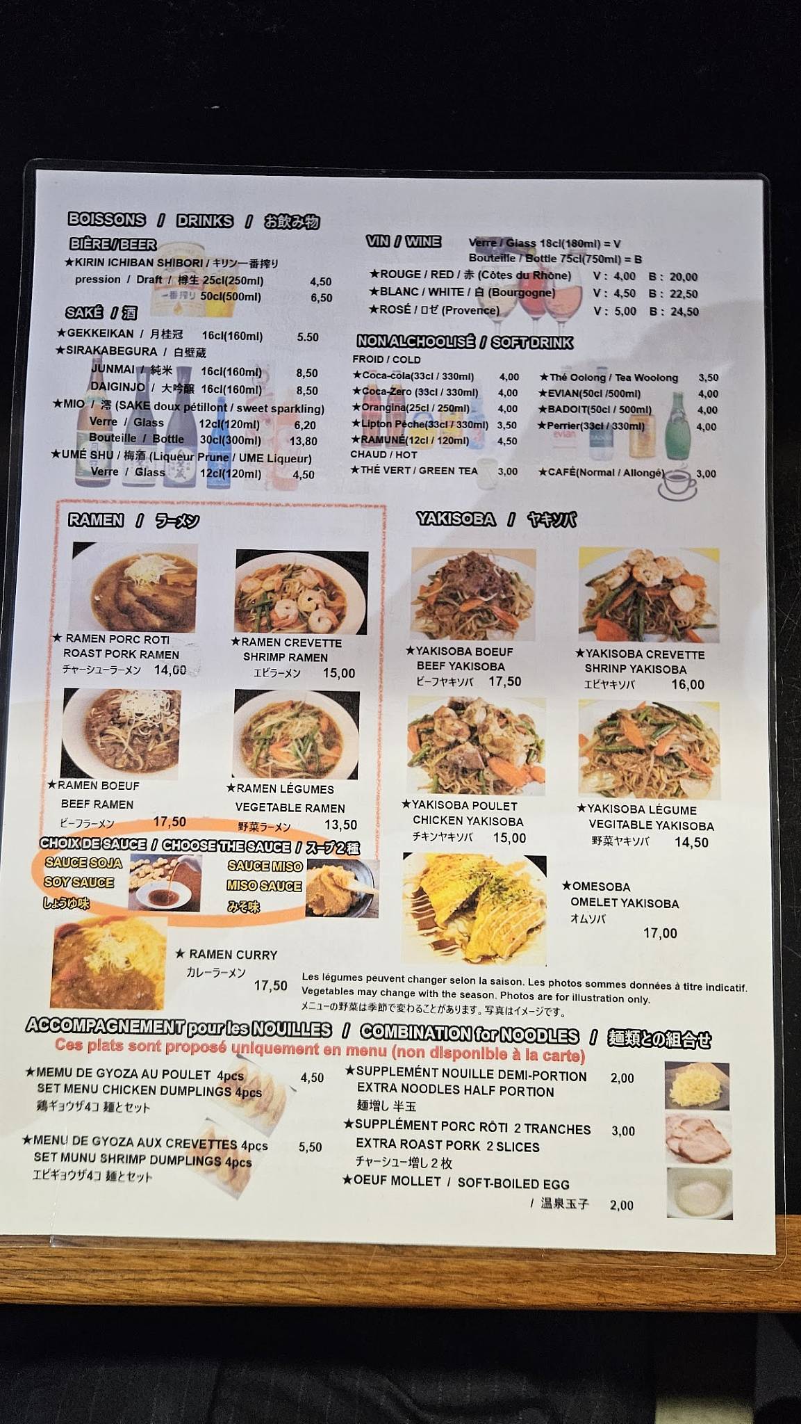 Menu de Taisho ken