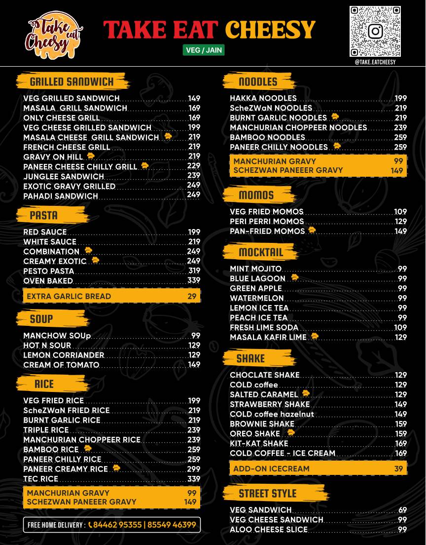 TAKE EAT CHEESY menu