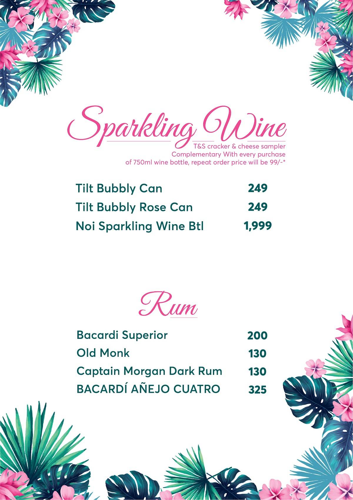 Tales & Spirits Bistro menu