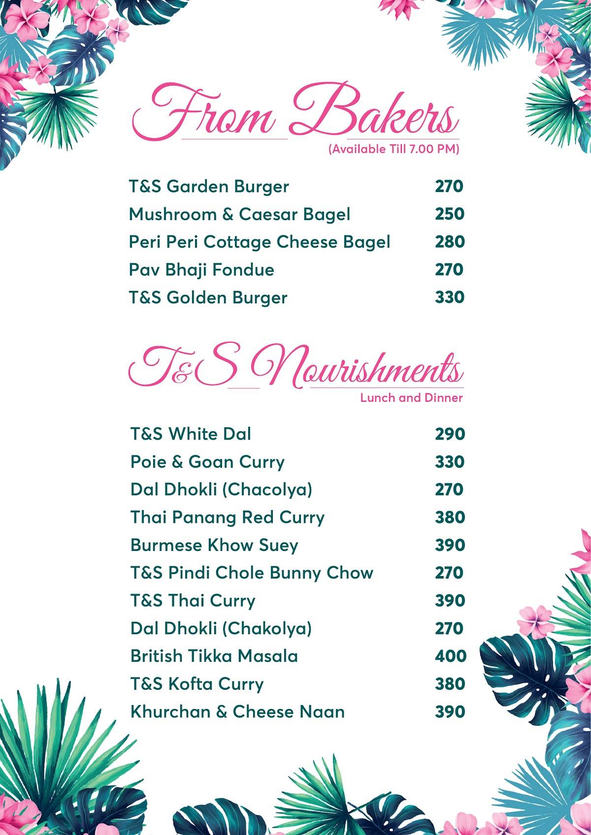 Tales & Spirits Bistro menu