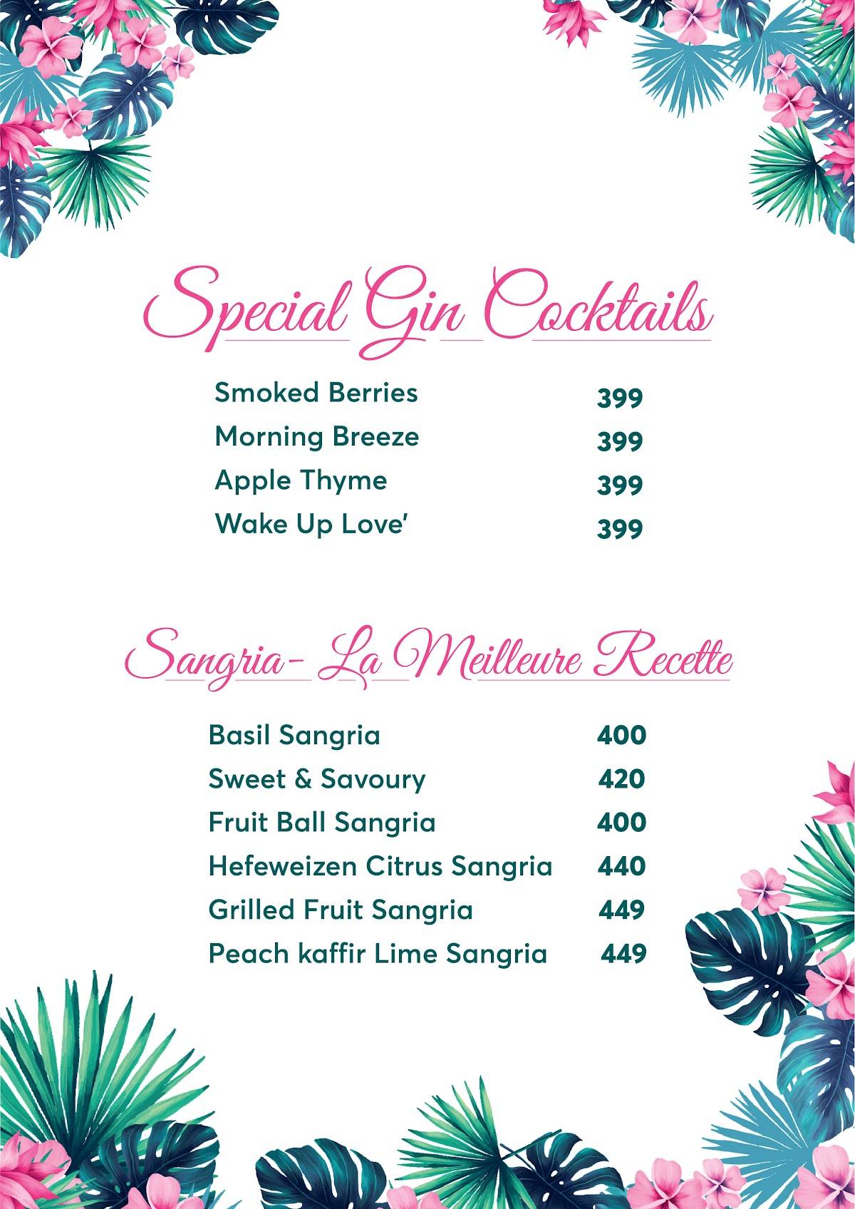 Tales & Spirits Bistro menu