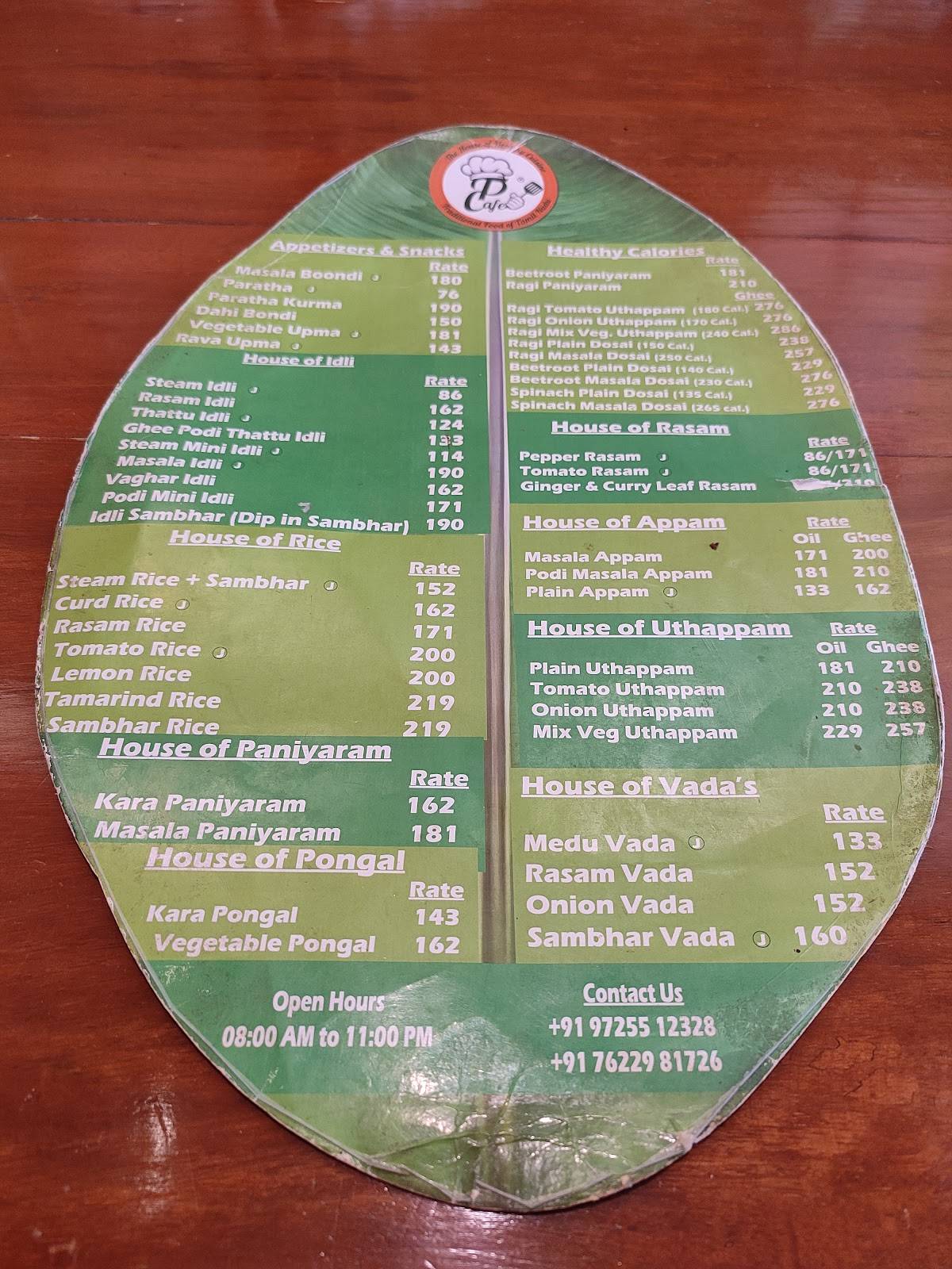 Tamil Pasanga Cafe menu