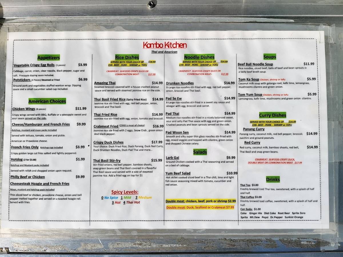 Menu at Kombo Kitchen Thai and American Chiefland FL fast food