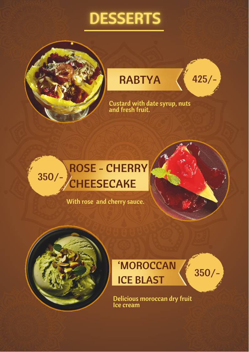Tara Moroccan Kitchen menu