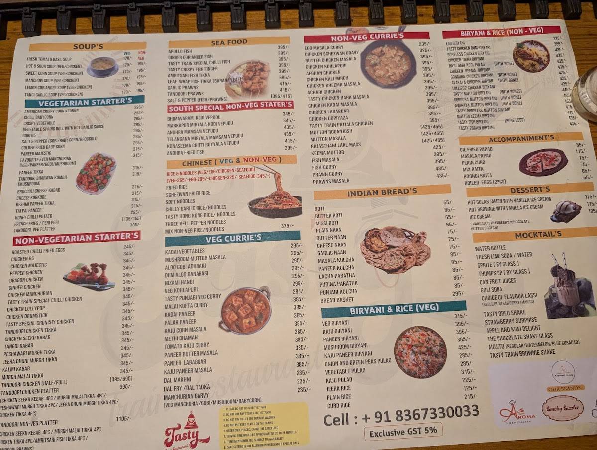 Tasty Train Restaurant menu