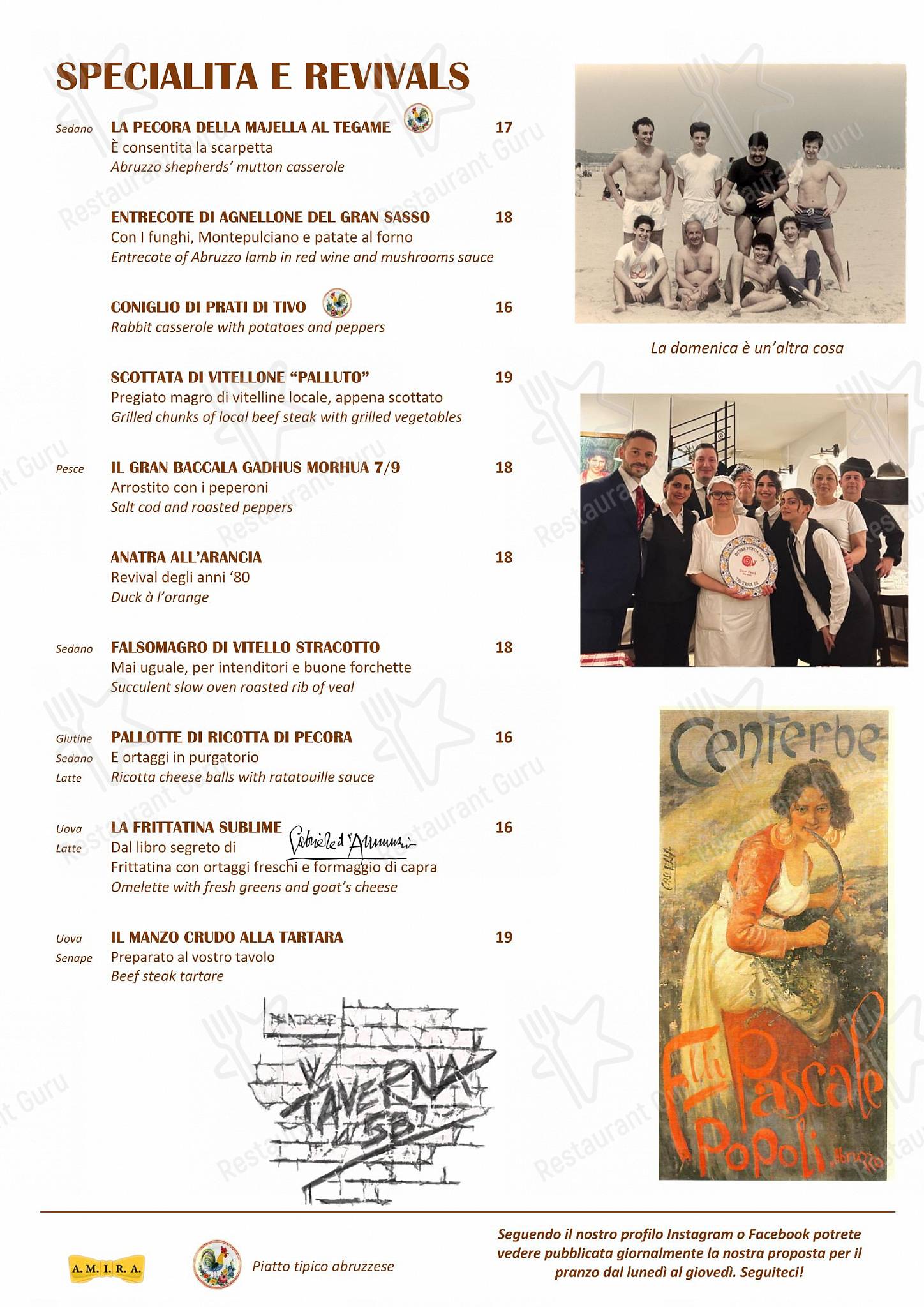 Menu di Taverna 58 