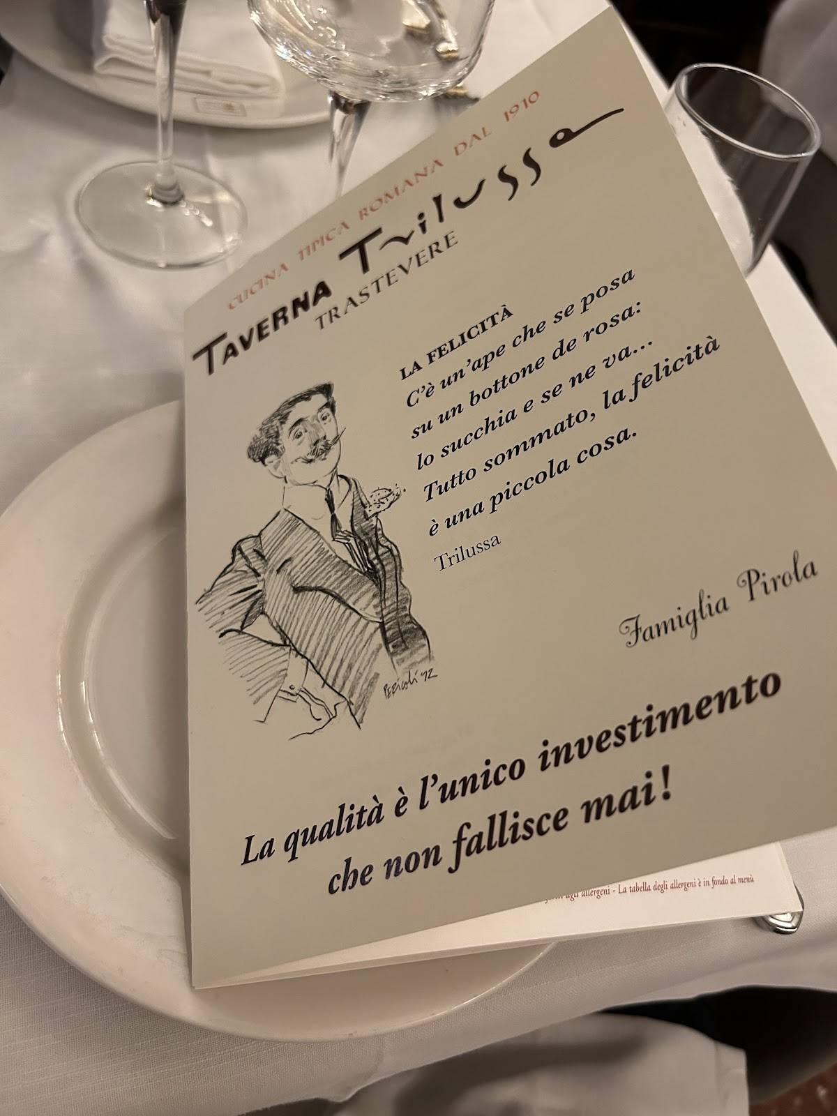 Menu de Taverna Trilussa