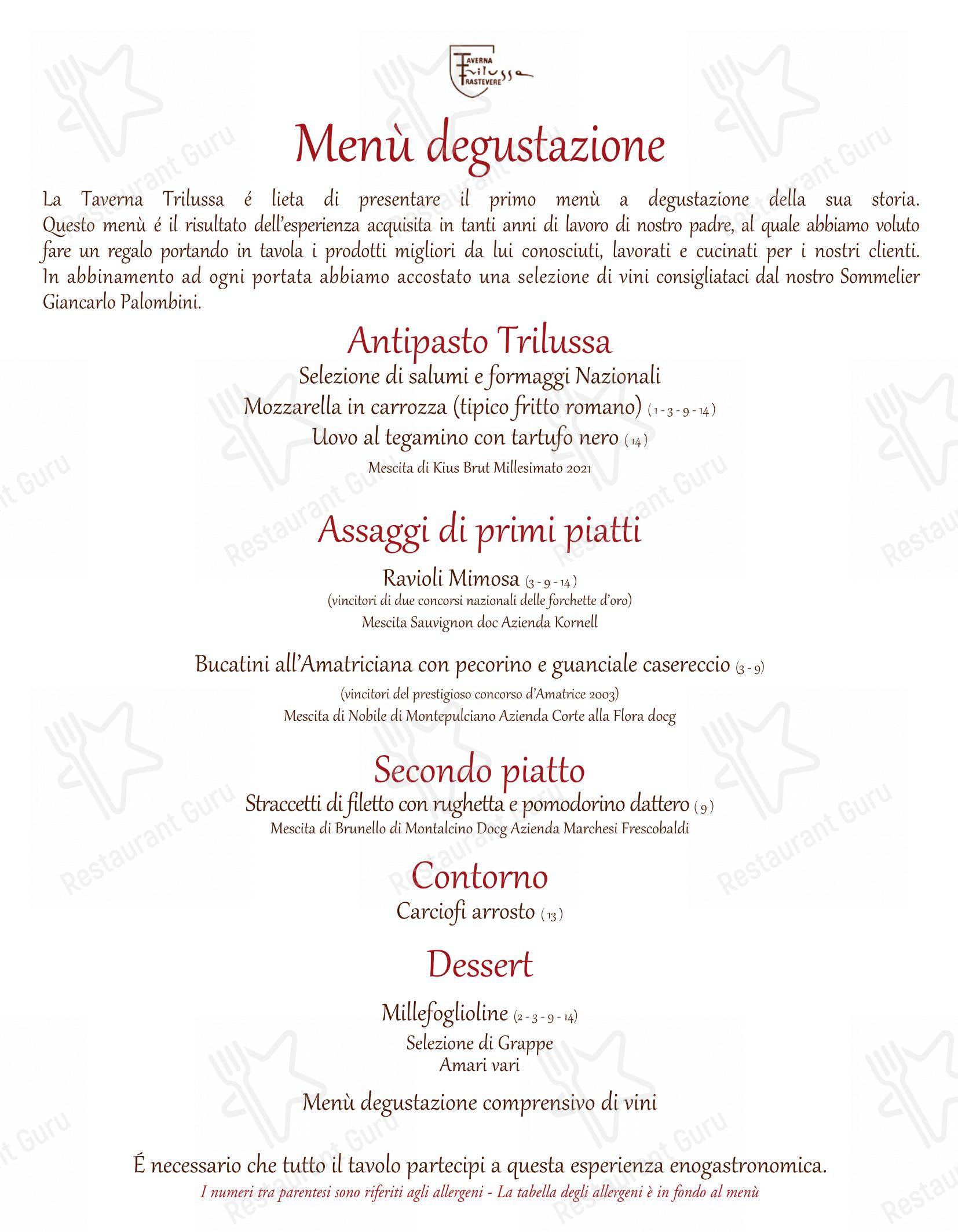 Menu bar pour Taverna Trilussa dans Rome
