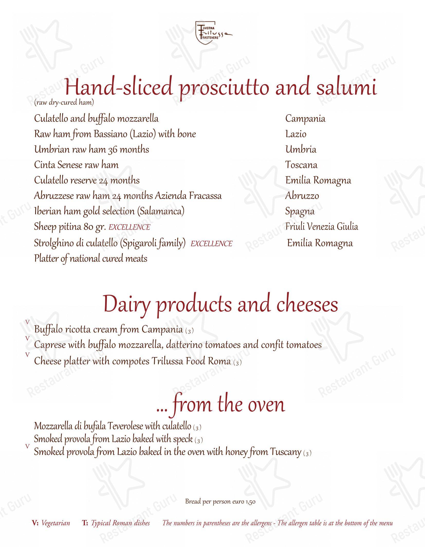 Menu pour Taverna Trilussa - 菜单