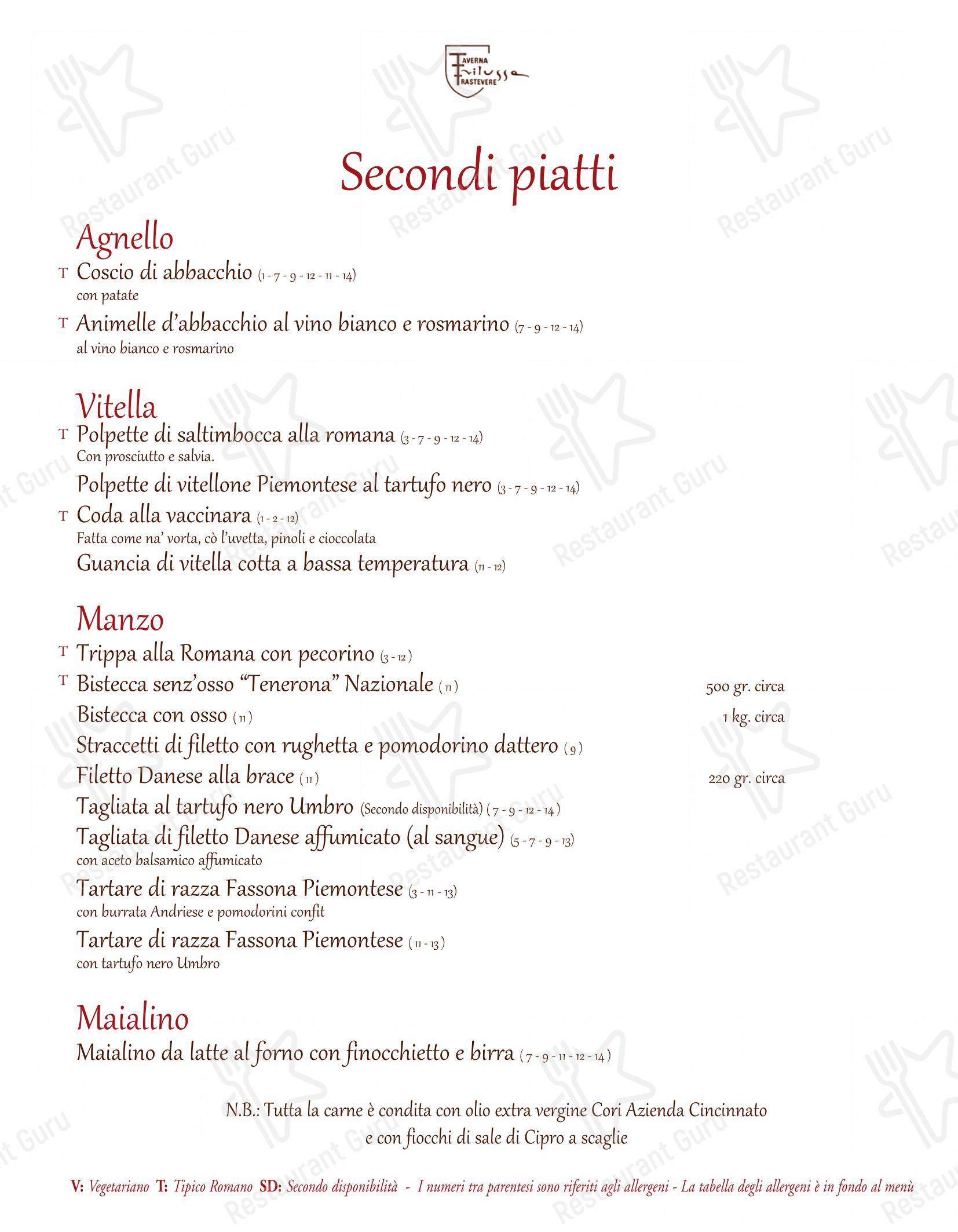 Taverna Trilussa dans Rome - Menu bar