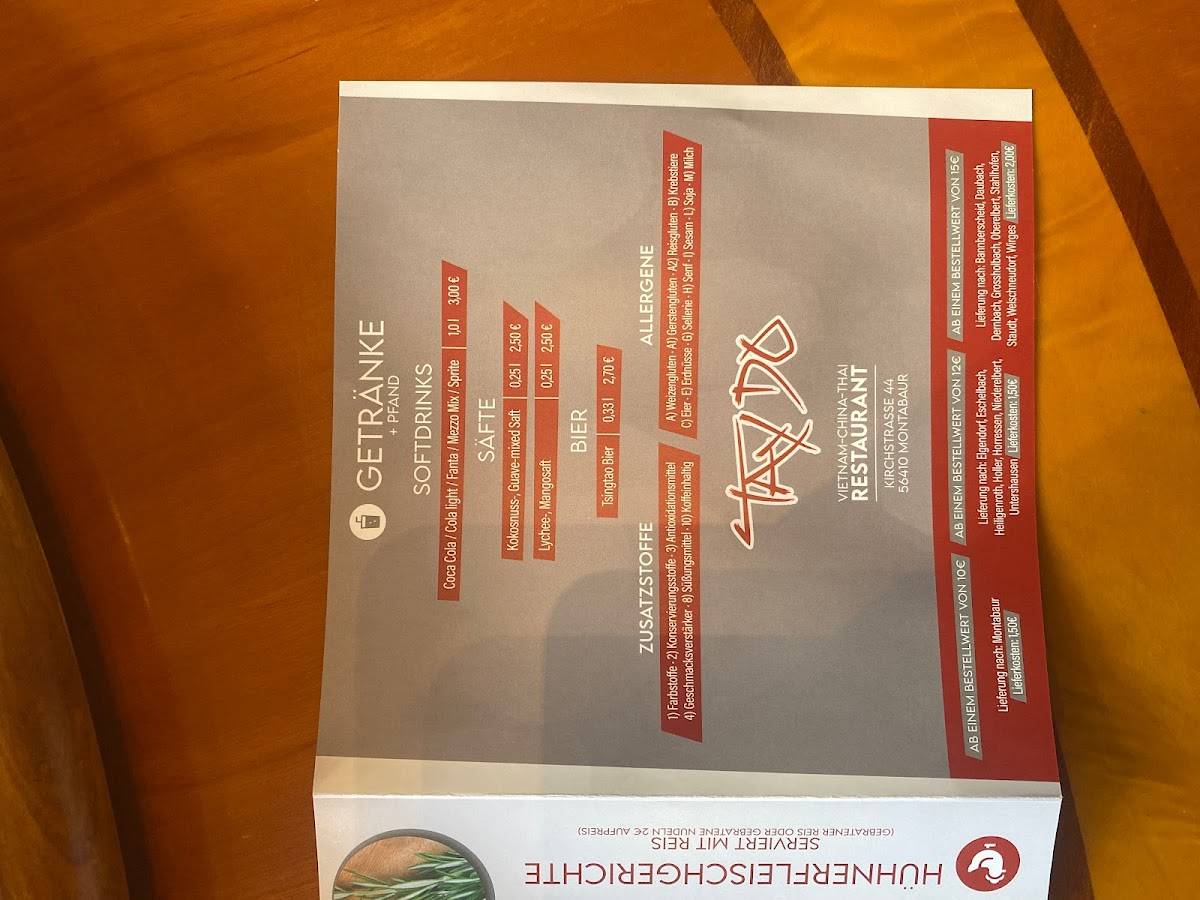Speisekarte von Tay Do VietnamChinaThai restaurant, Montabaur