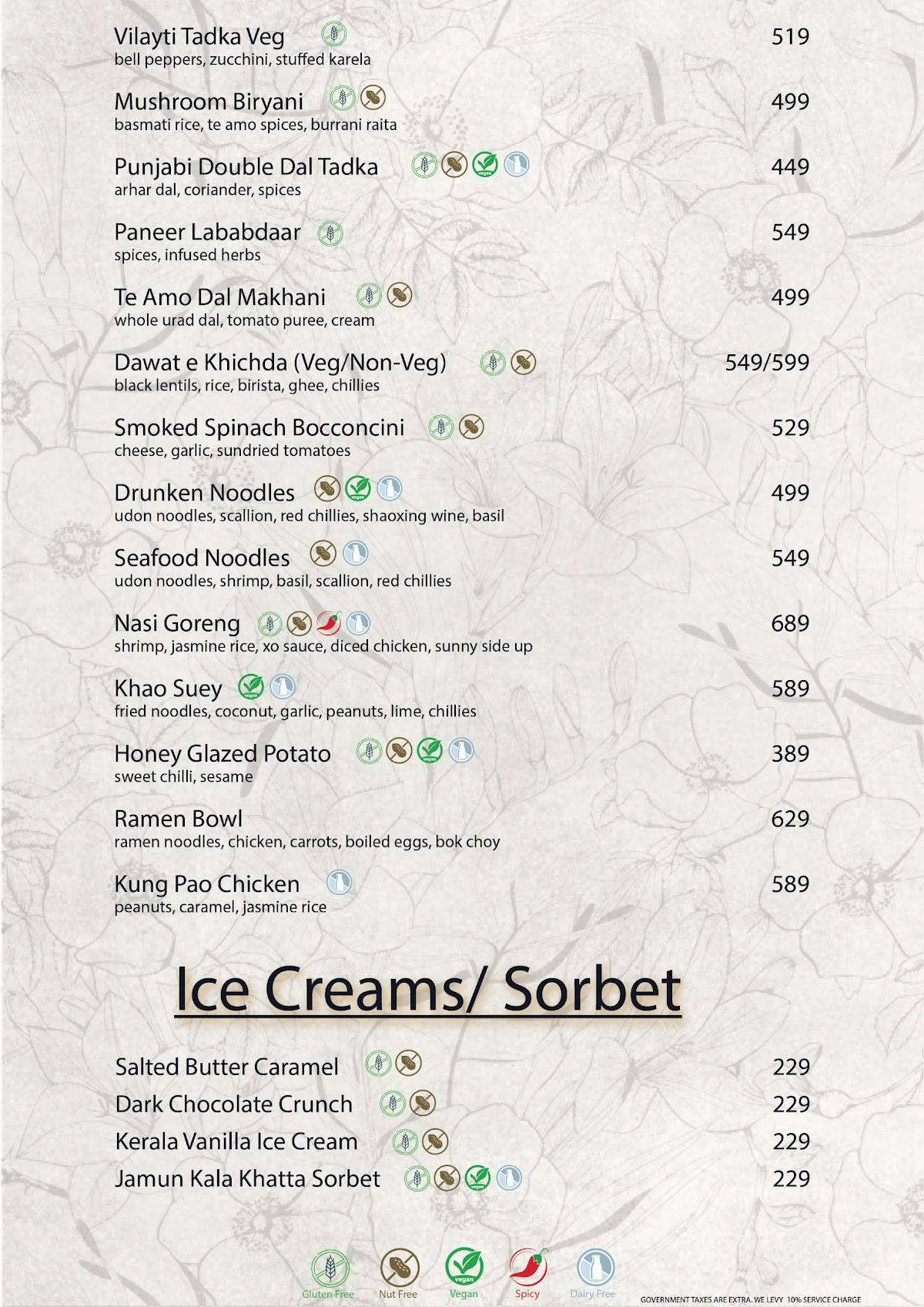 Te Amo Restaurant & Bar menu