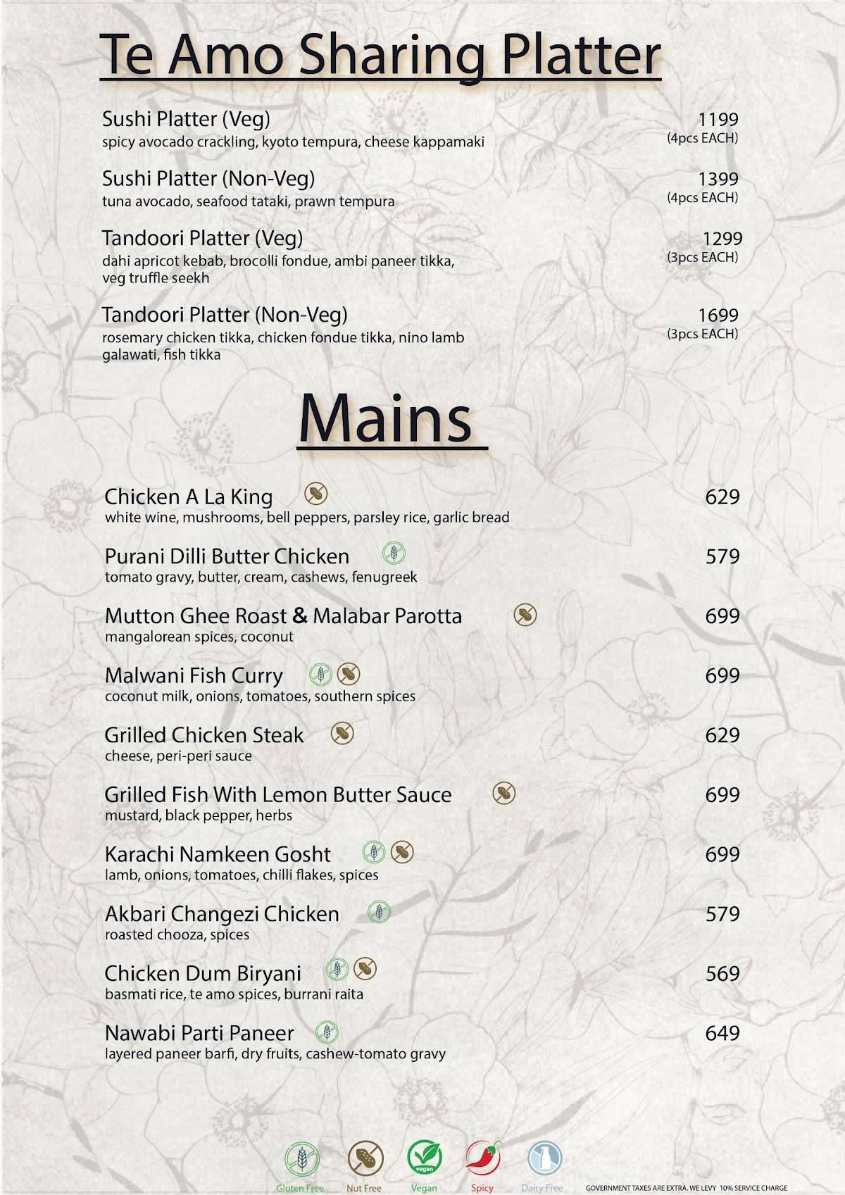 Te Amo Restaurant & Bar menu