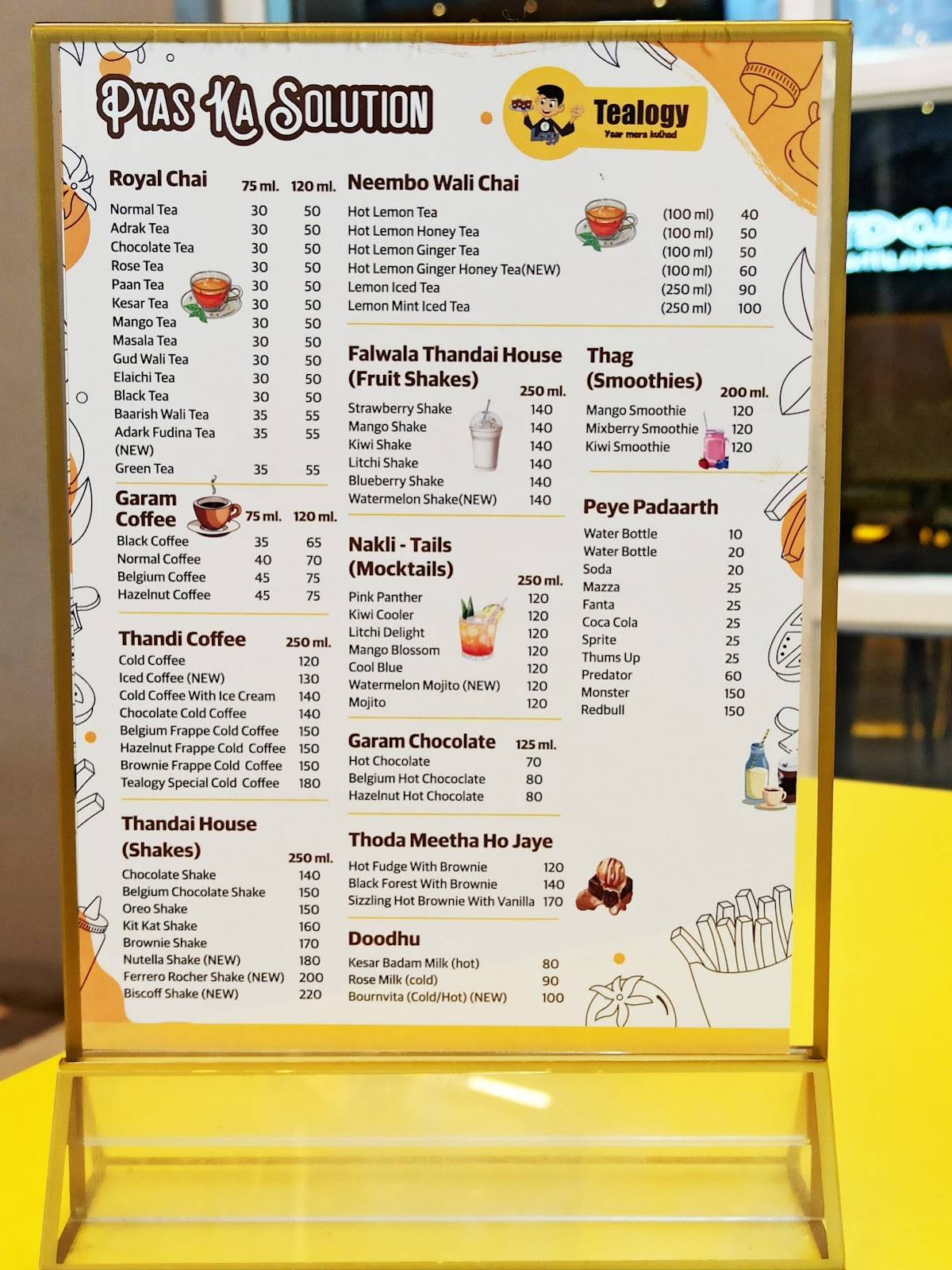Tealogy Cafe menu