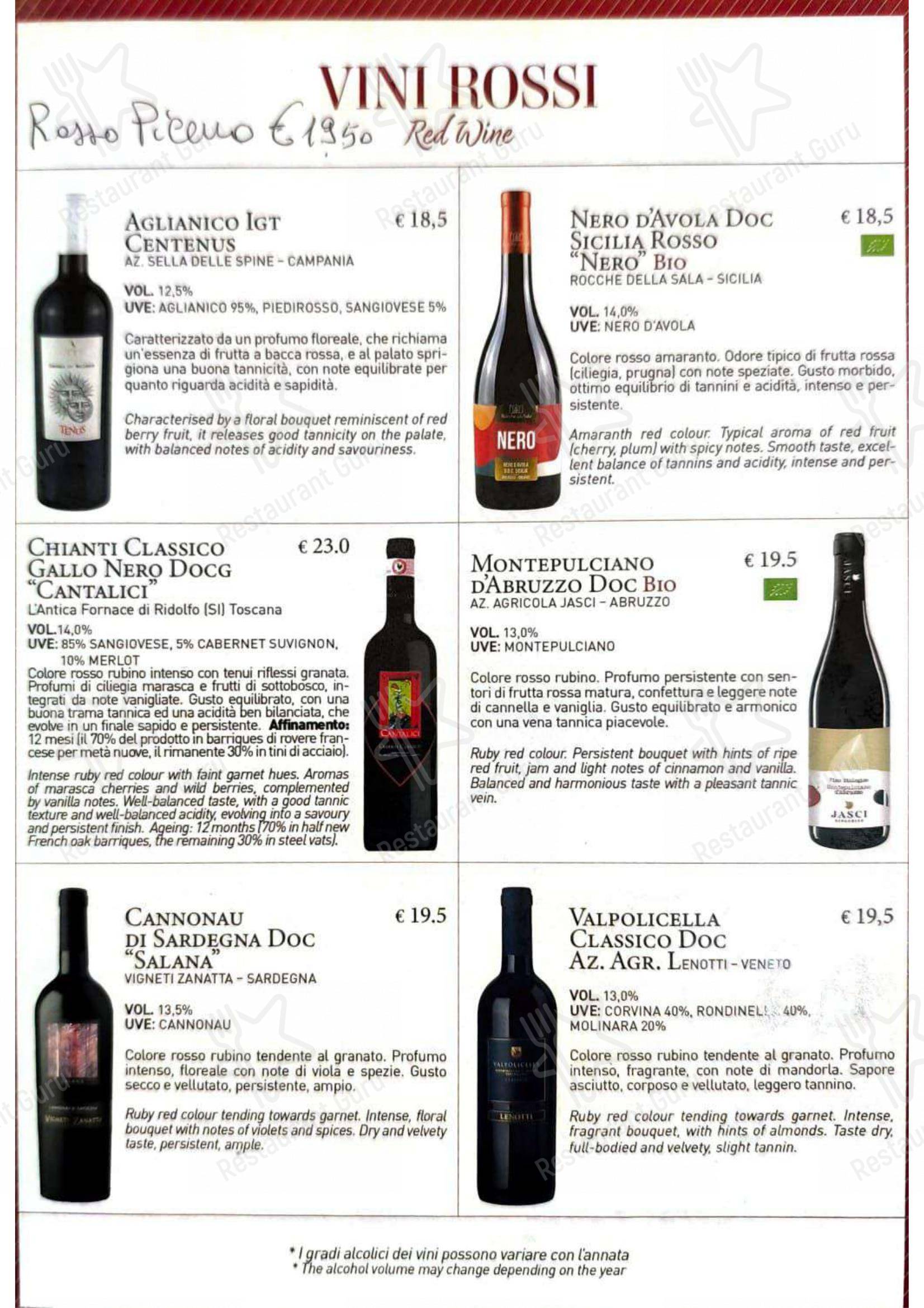 Menu di Tempio di Mecenate - Menu