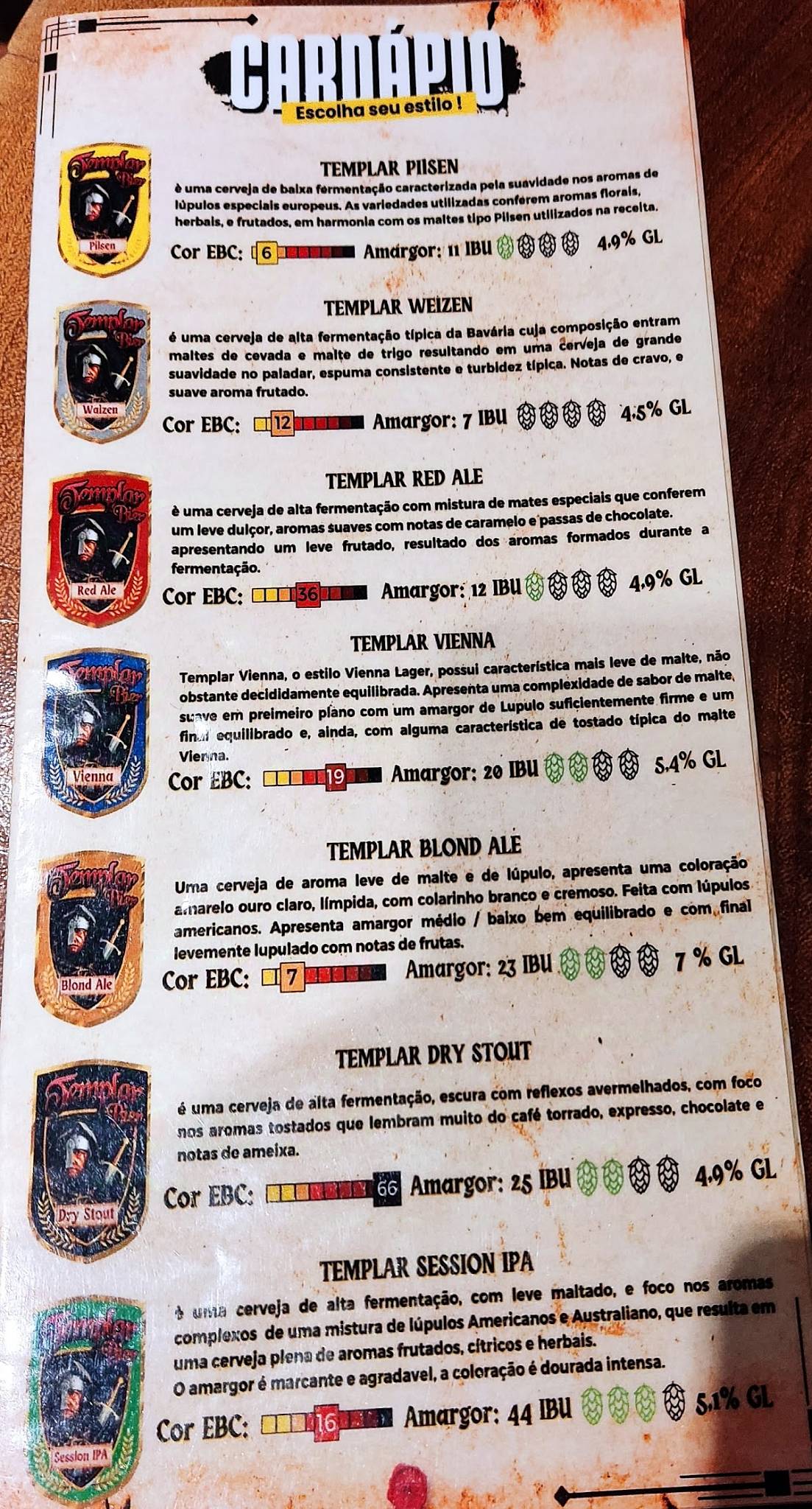 Templar Bier BrewPub Cervejaria Artesanal Bar e Restaurante cardápio