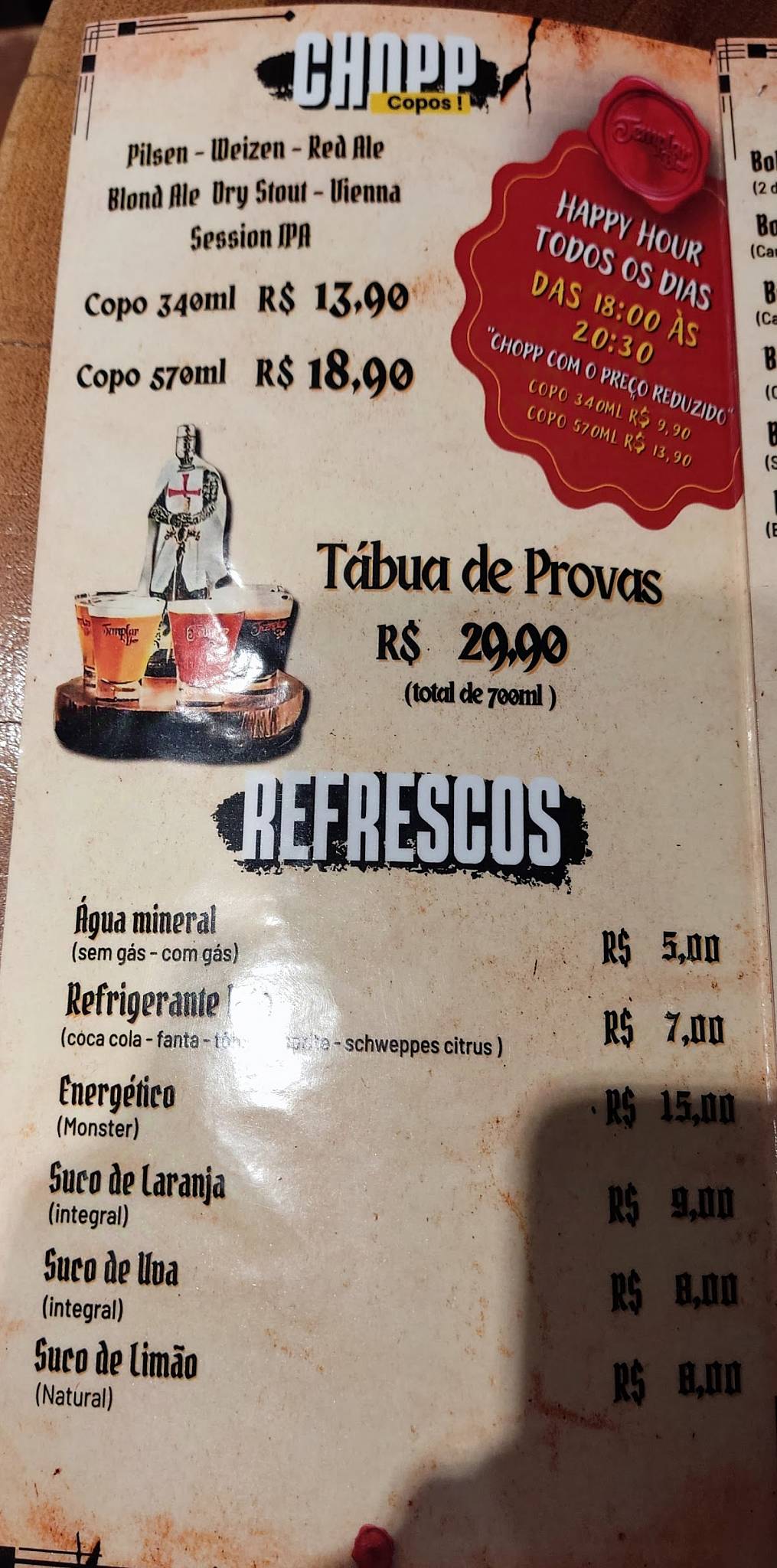 Templar Bier BrewPub Cervejaria Artesanal Bar e Restaurante cardápio