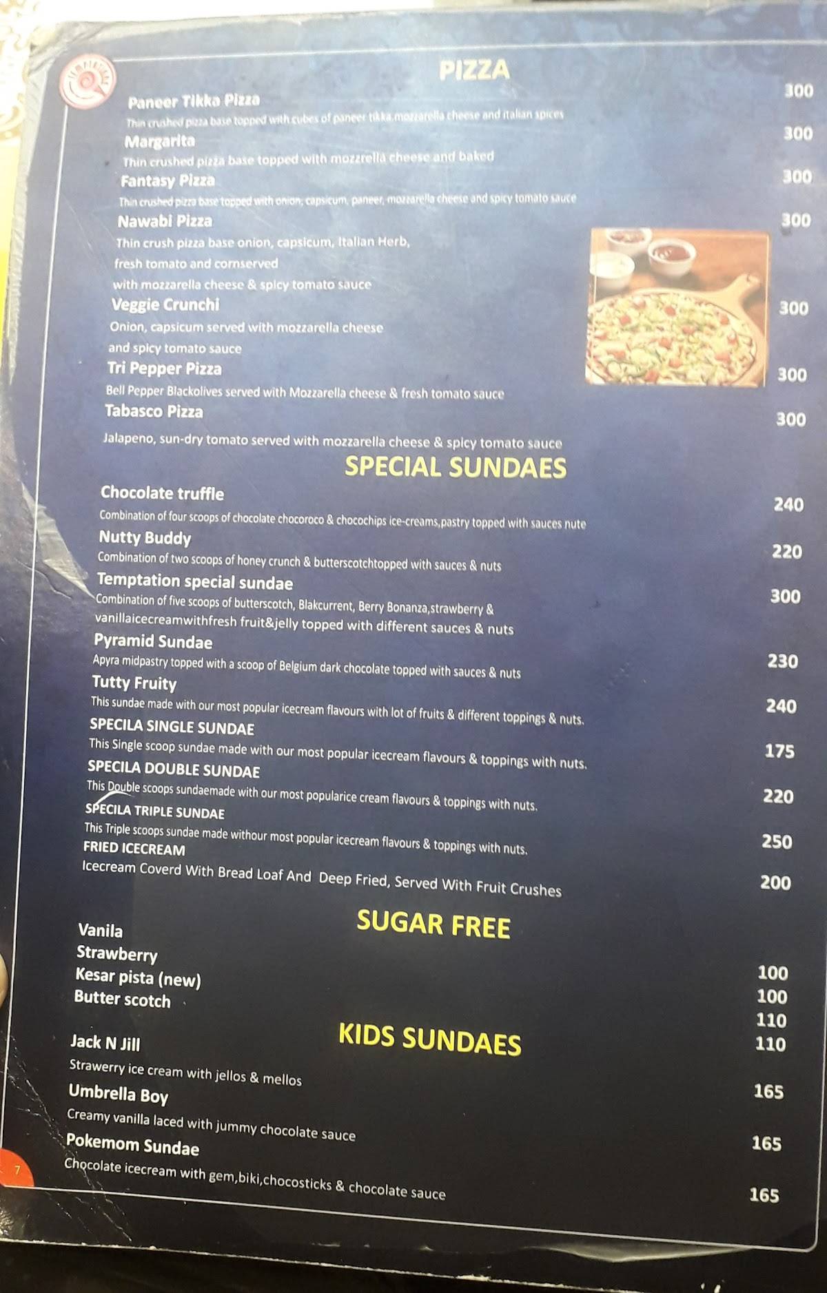Temptations Vijayawada menu