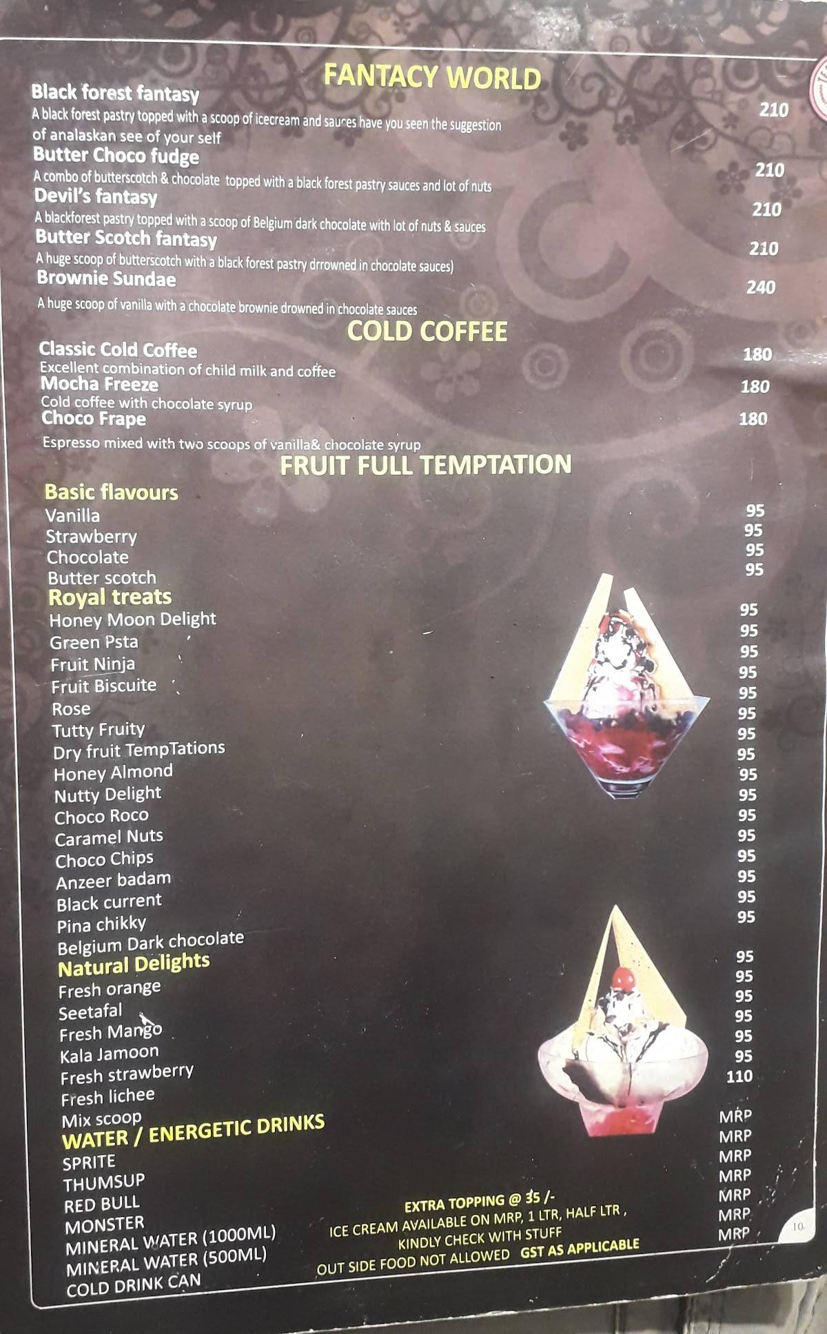 Temptations Vijayawada menu